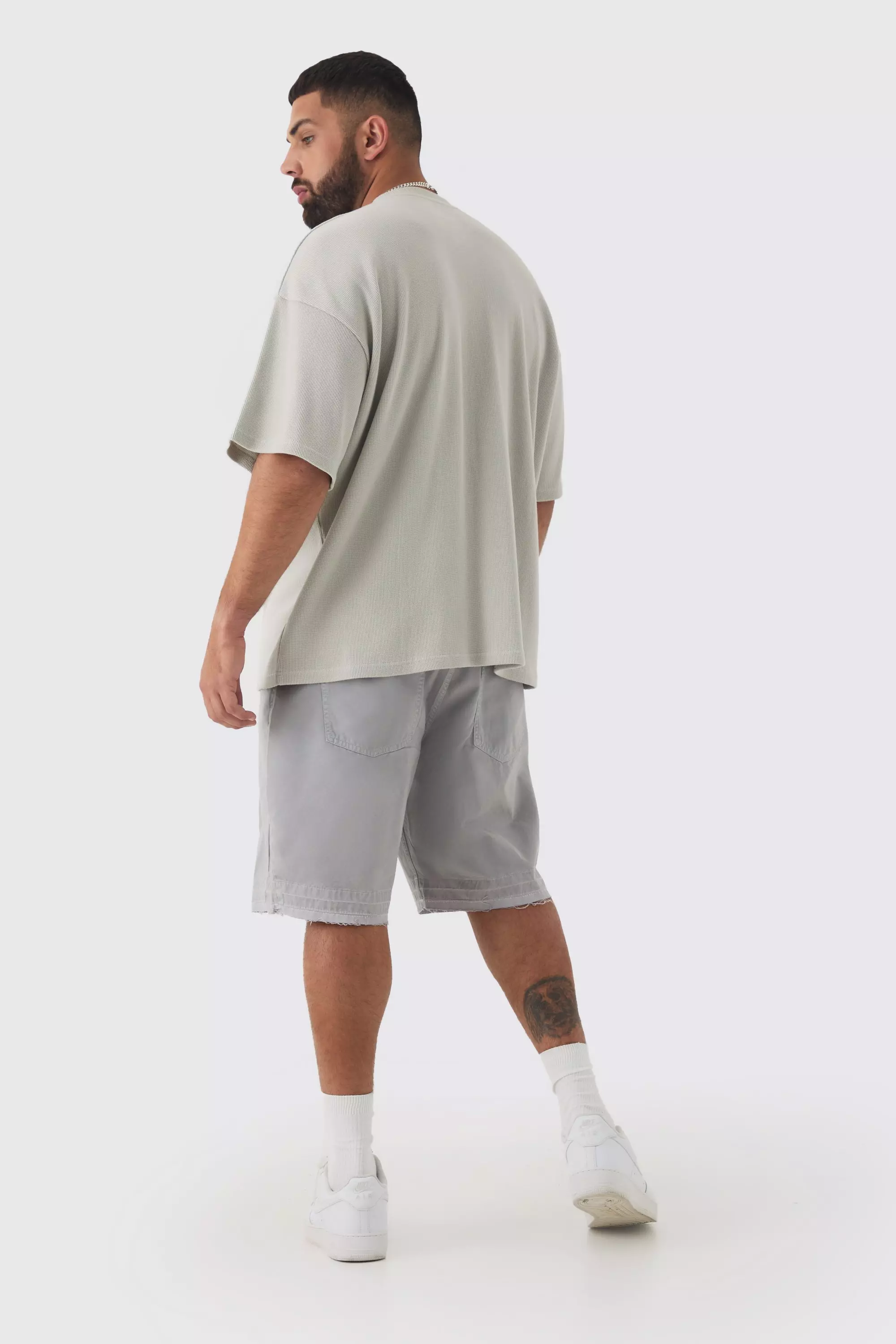 T-Shirt Taglie Forti Oversize Con Trama A Nido D’Ape, Grey immagine alternativa