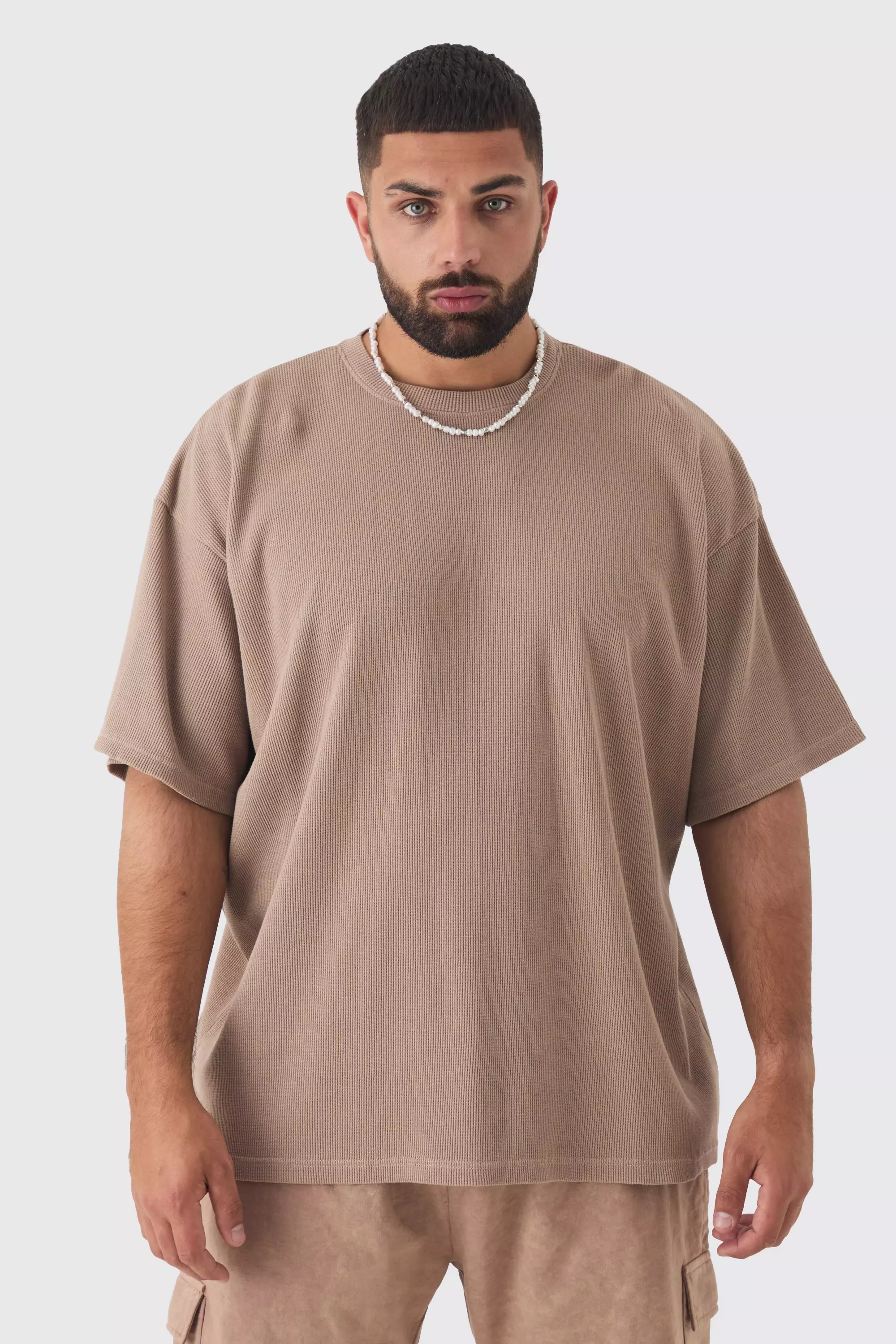 Plus Oversize T-Shirt in Waffeloptik, Mocha alternatives Bild
