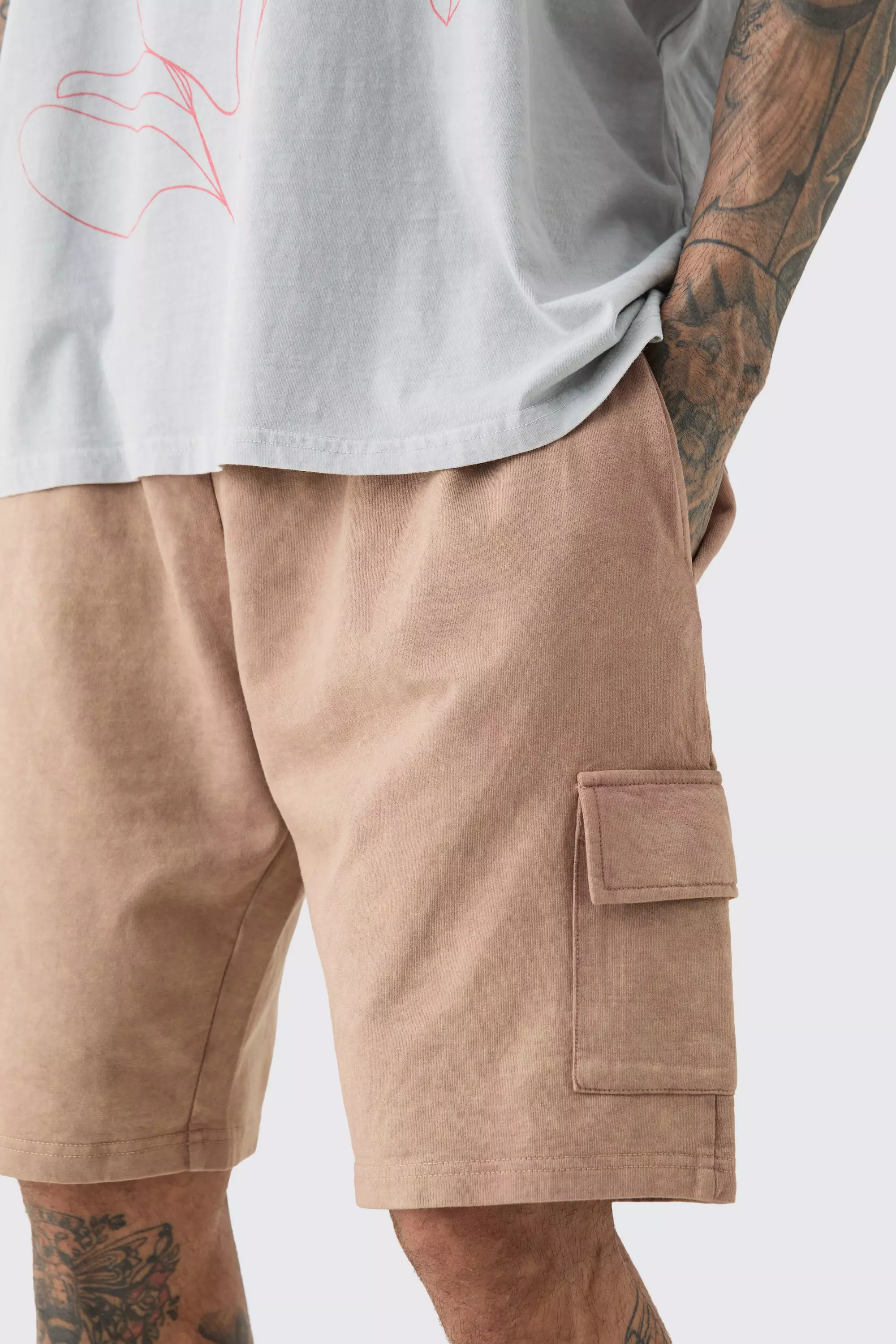 Tall Washed Relaxed Jersey Cargo Shorts | boohooMAN USA