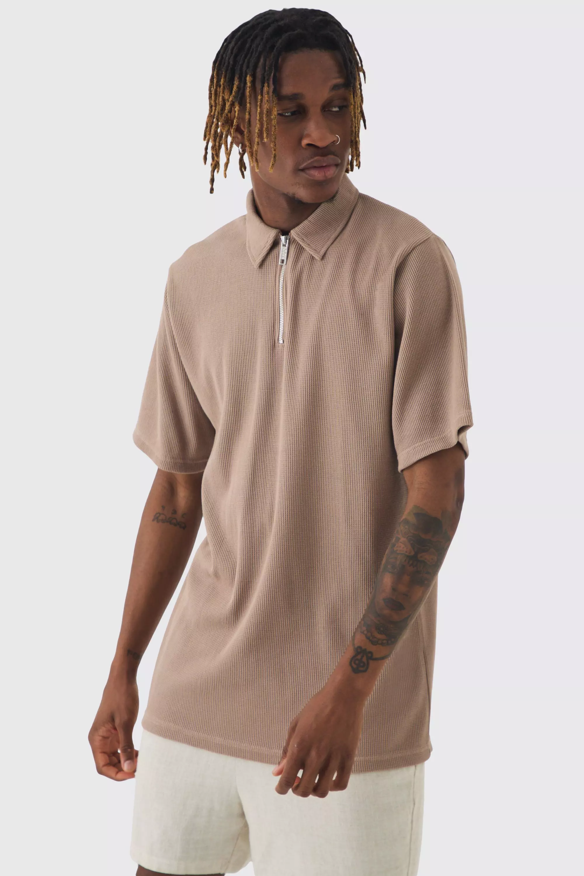 Tall Waffle Polo Taupe