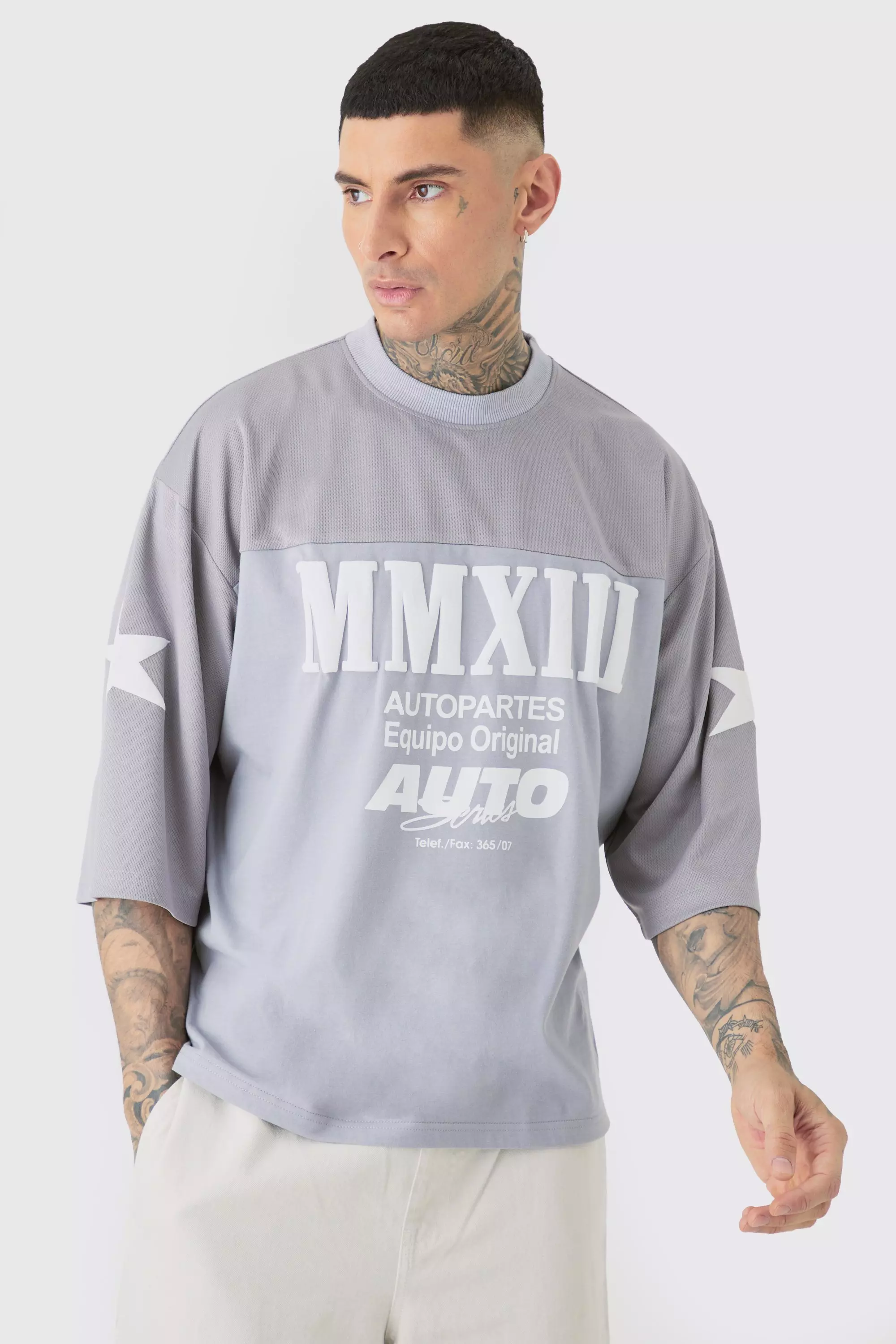 Tall Oversized Boxy Half Sleeve Moto T-Shirt Grey