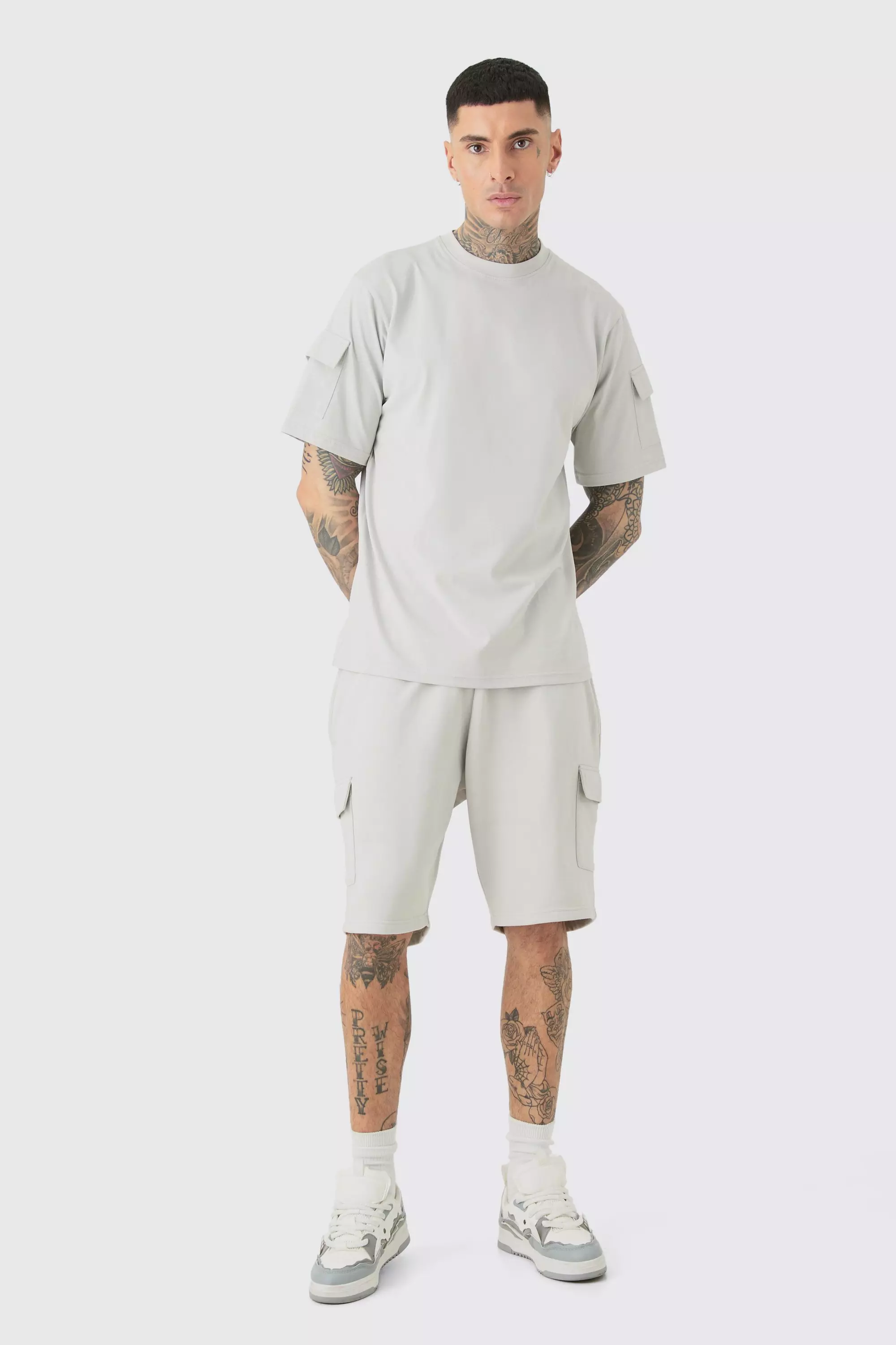 Tall Utility Pocket T-shirt & Cargo Short Set Grey