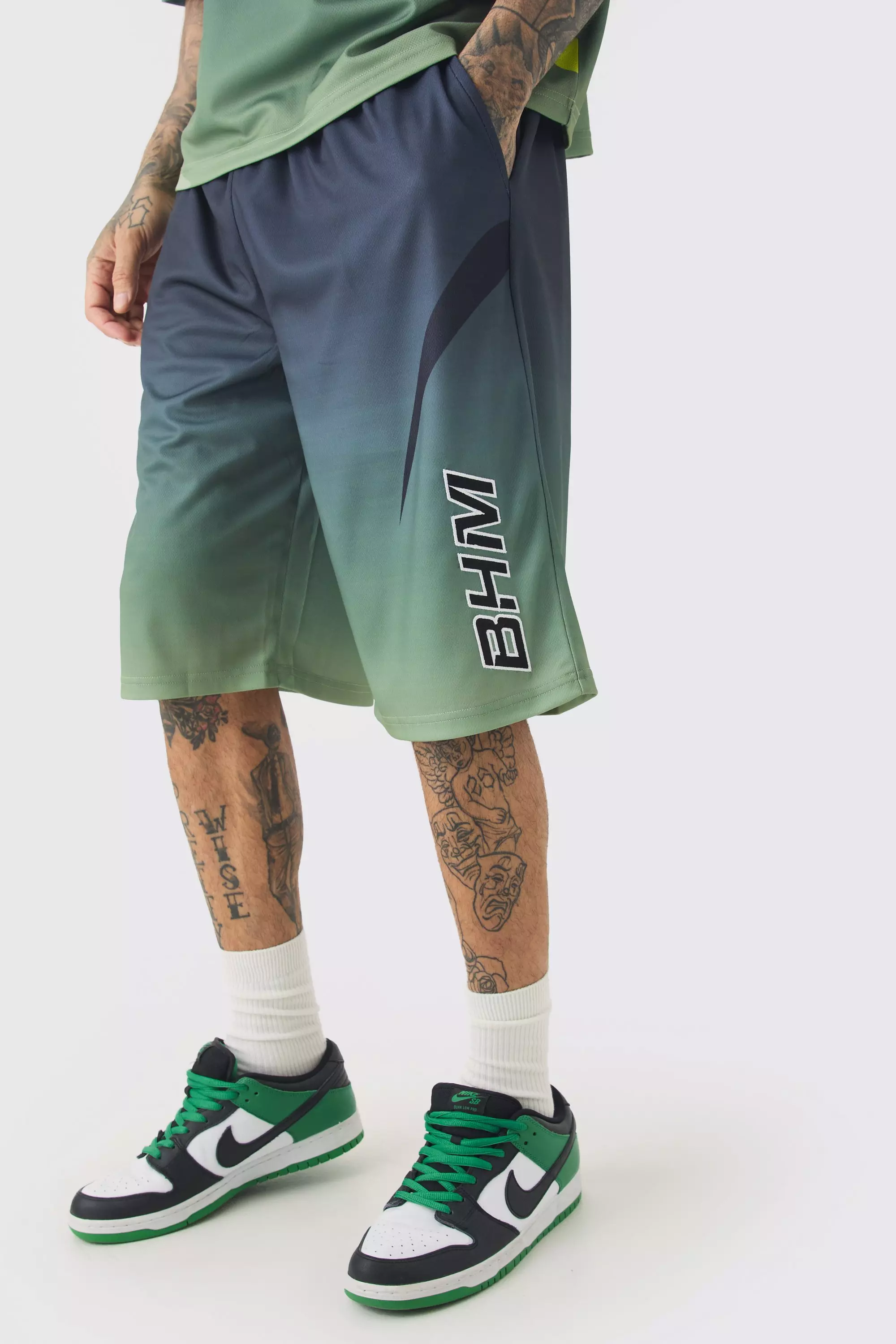 Tall Mesh Basketball Applique Ombre Long Shorts Multi