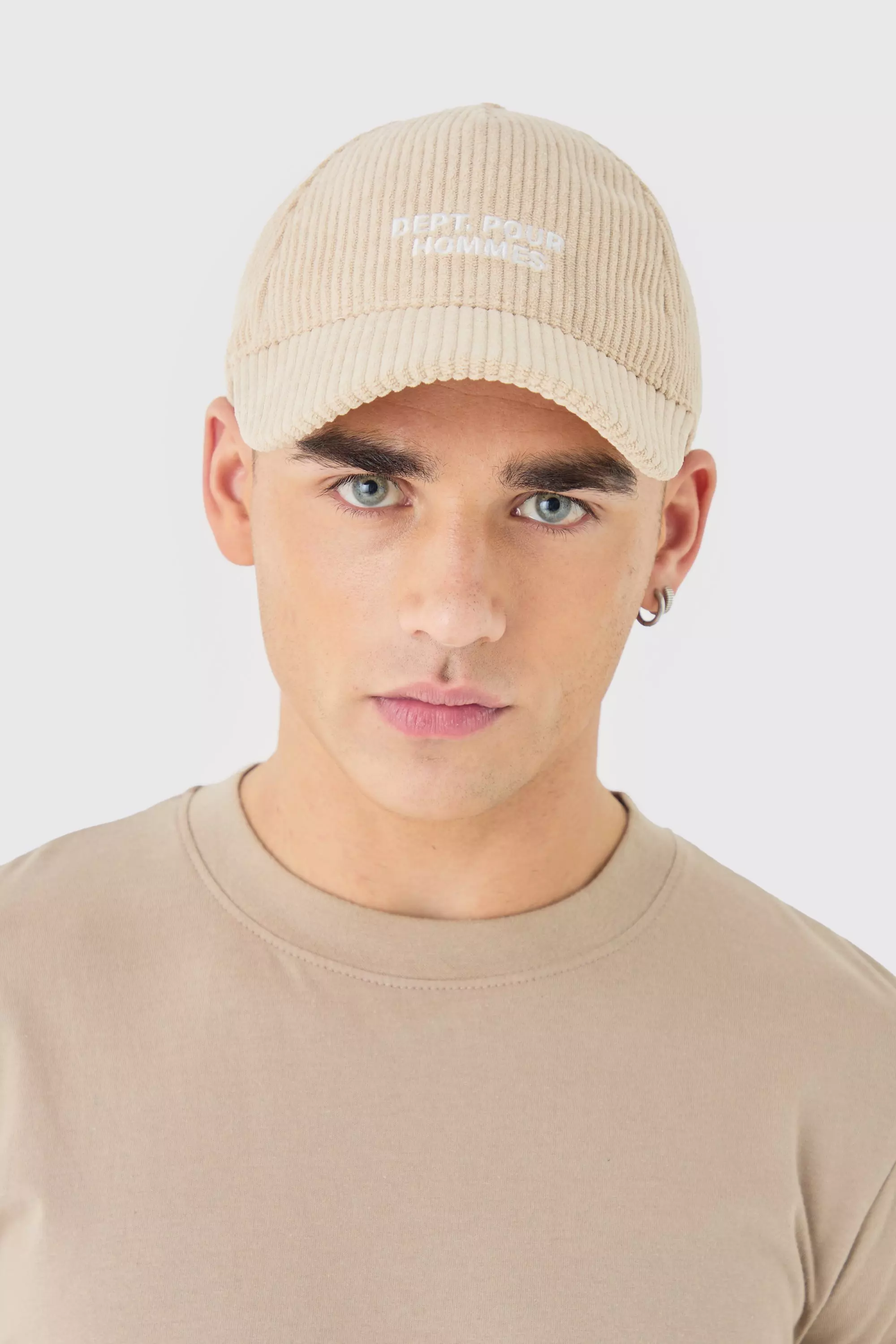 Cord Homme Embroidered Cap In Beige Beige