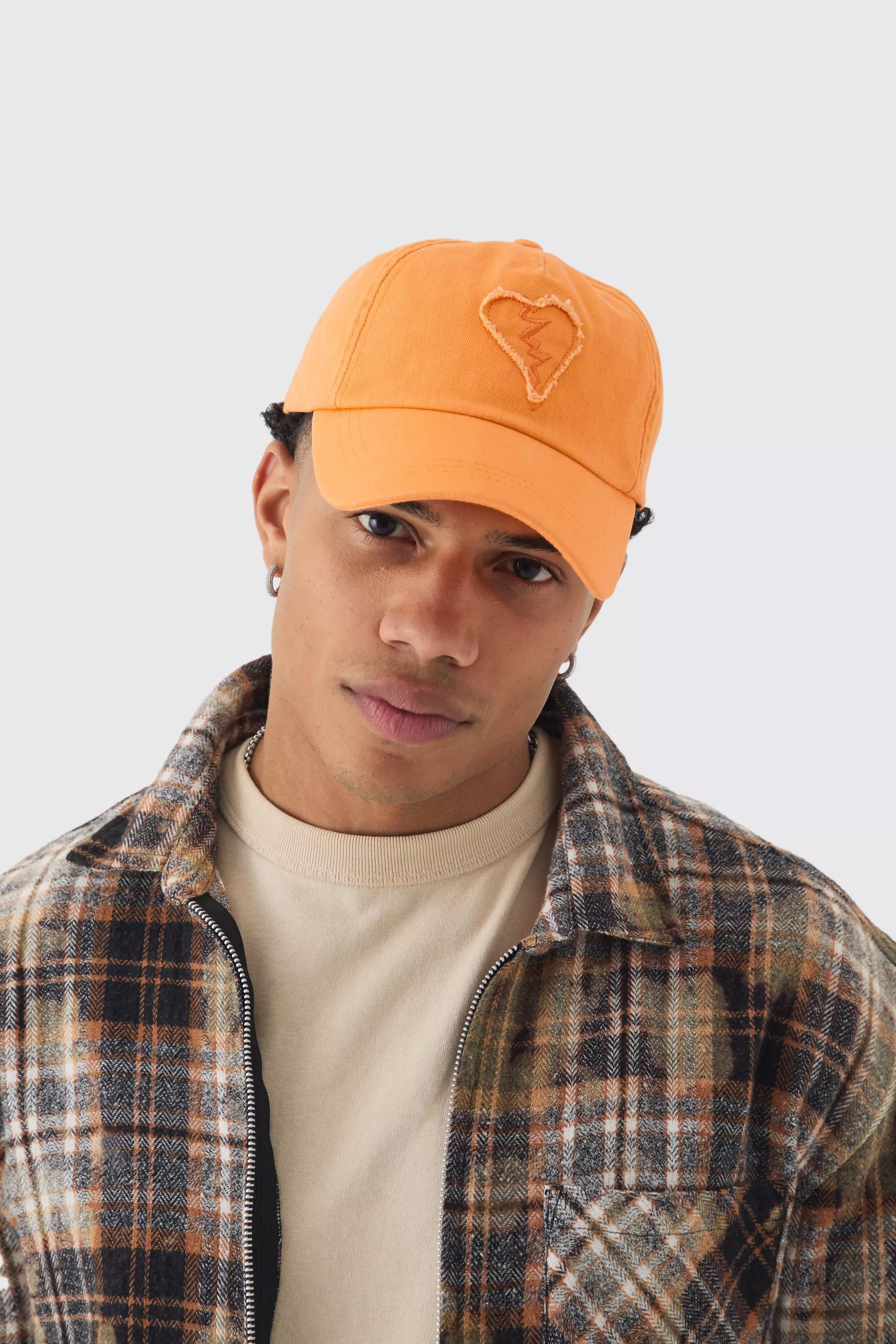 Self Fabric Heart Applique Trucker Cap In Orange Orange