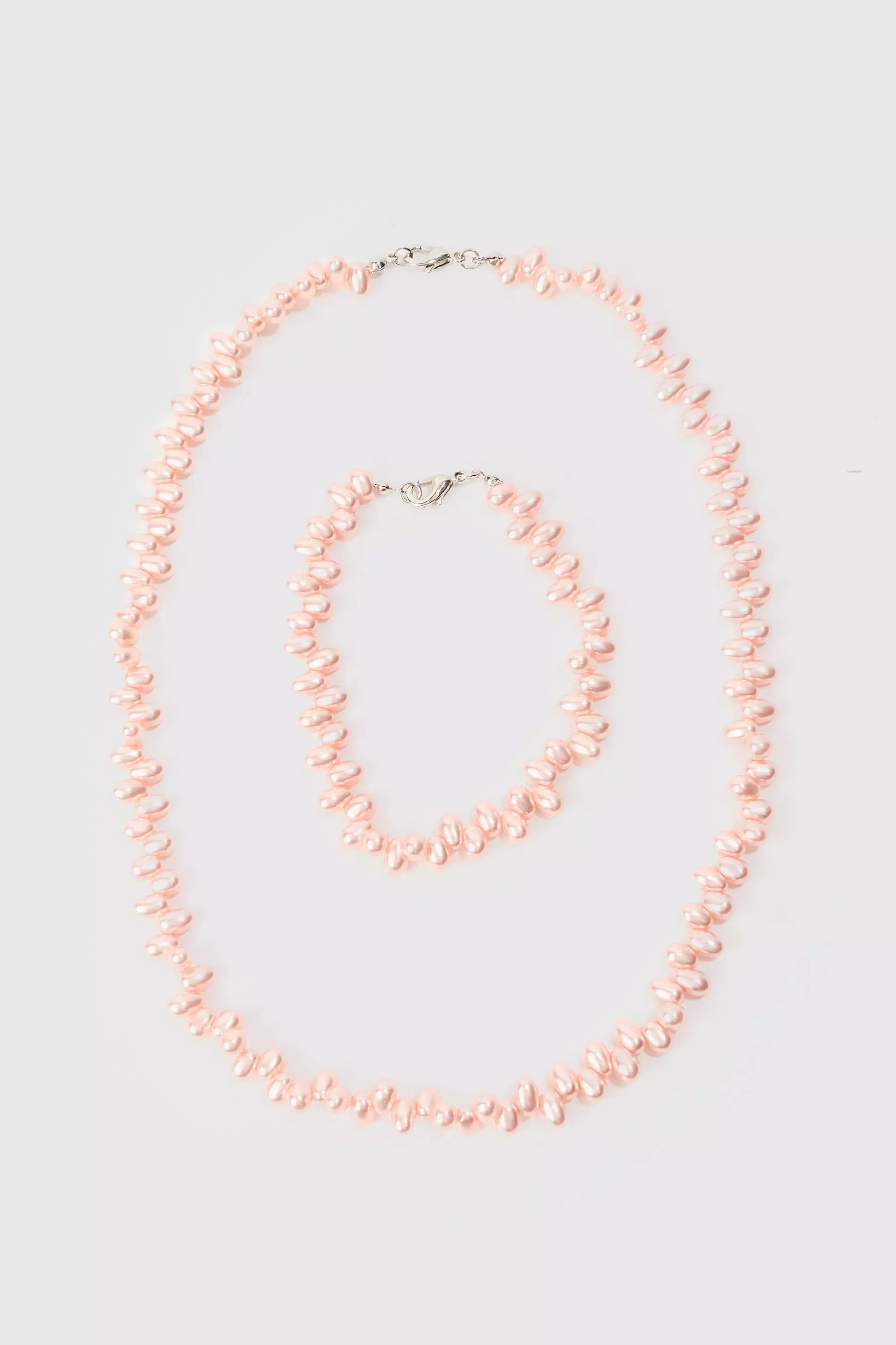 Pearl Bead Necklace & Bracelet Set In Pink Pink