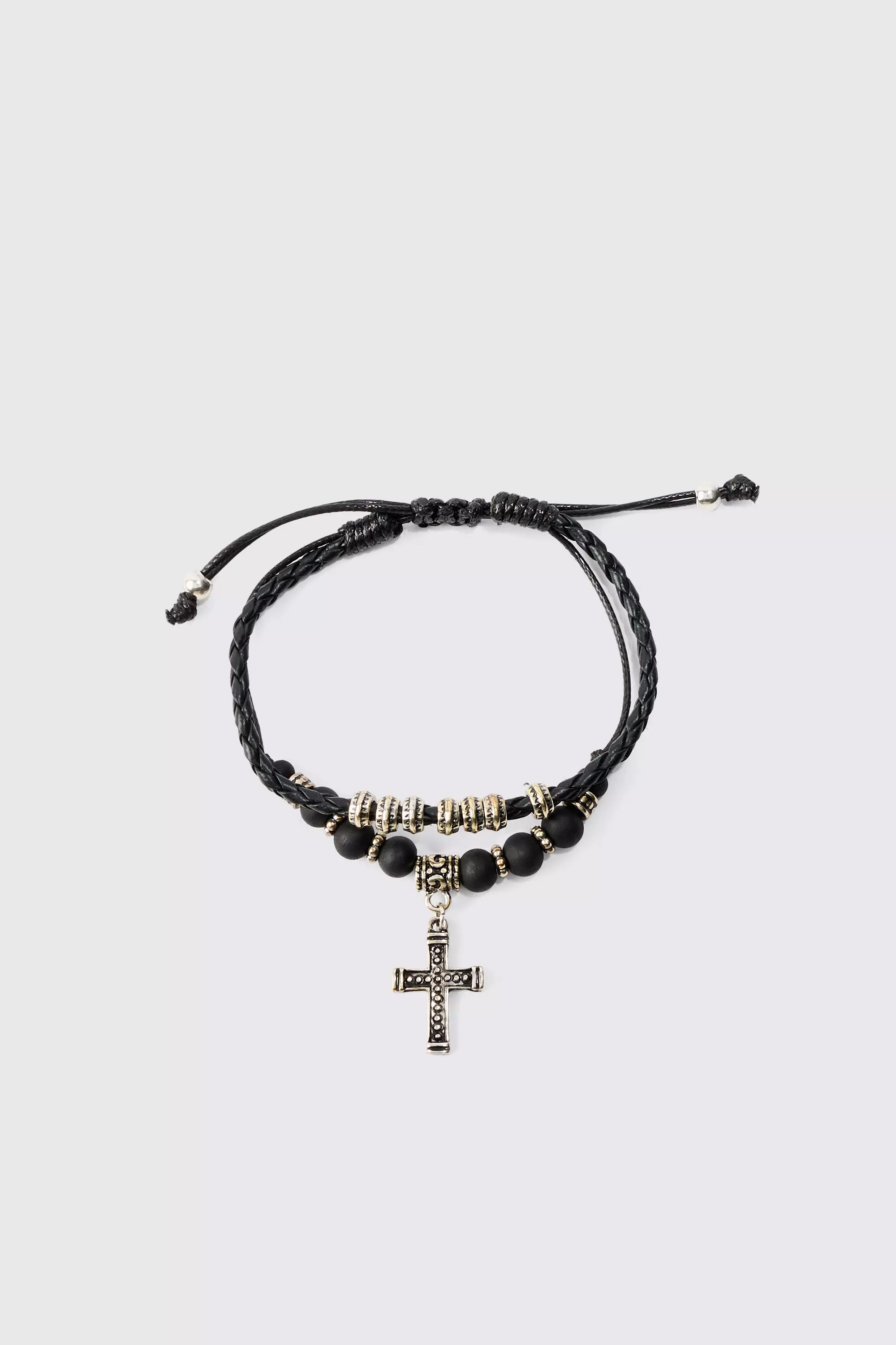 2 Pack Adjustable Cross Pendant Bracelets In Black Black