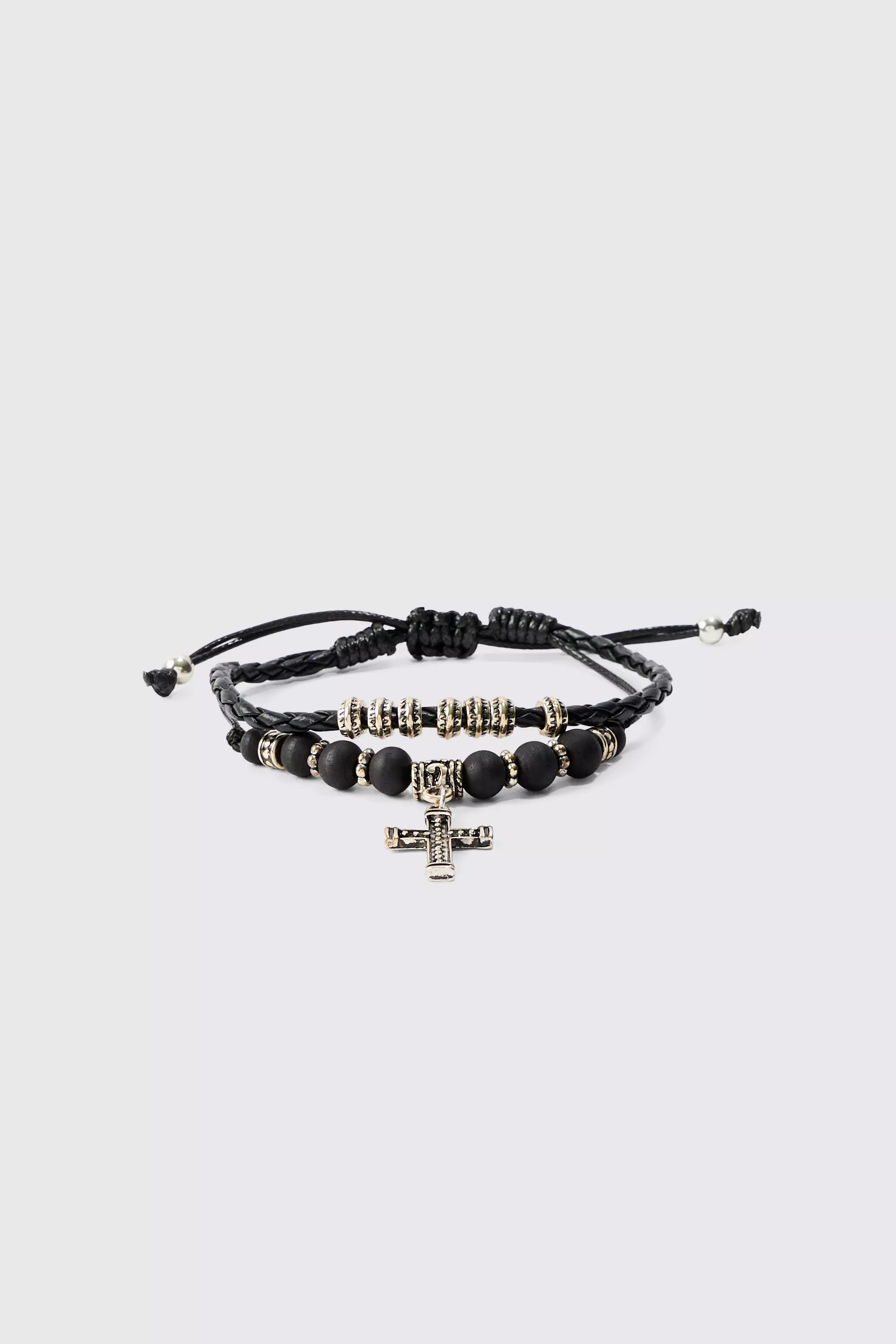 Black Verstelbare Zwarte Armbanden Met Kruis (2 Stuks) alternatieve afbeelding