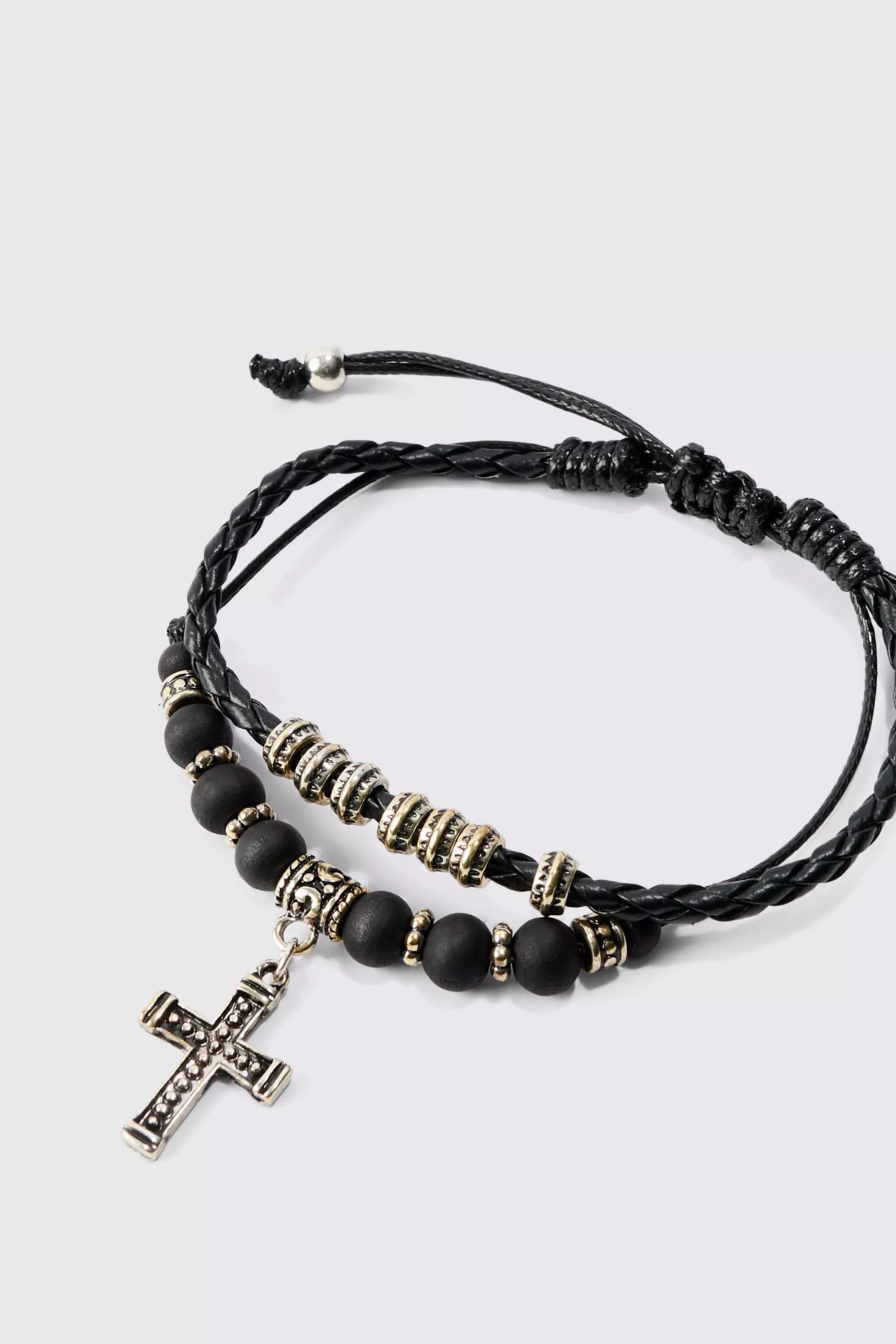 Black Verstelbare Zwarte Armbanden Met Kruis (2 Stuks) alternatieve afbeelding