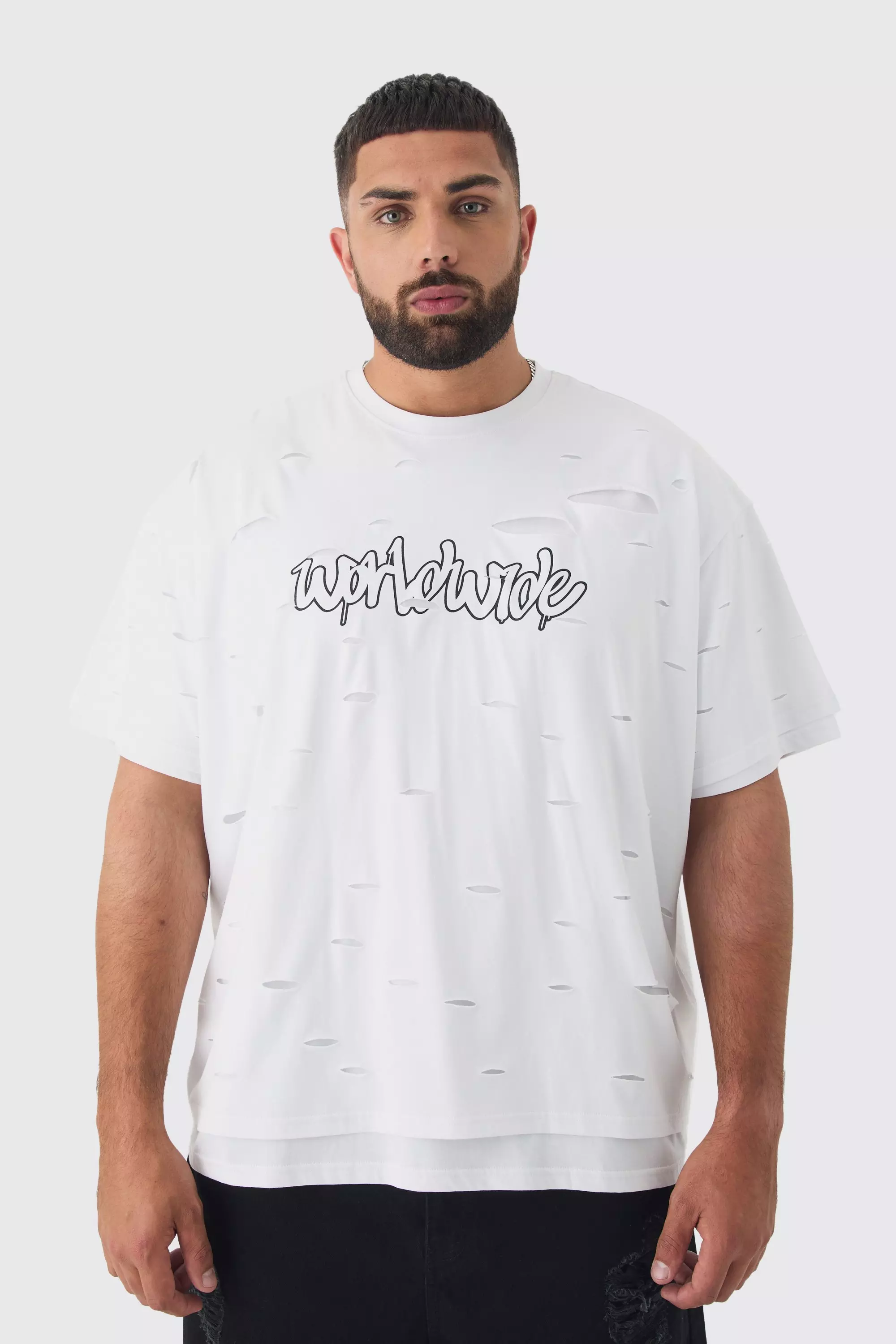 White Plus Oversized Double Layer Worldwide T-shirt alternative image