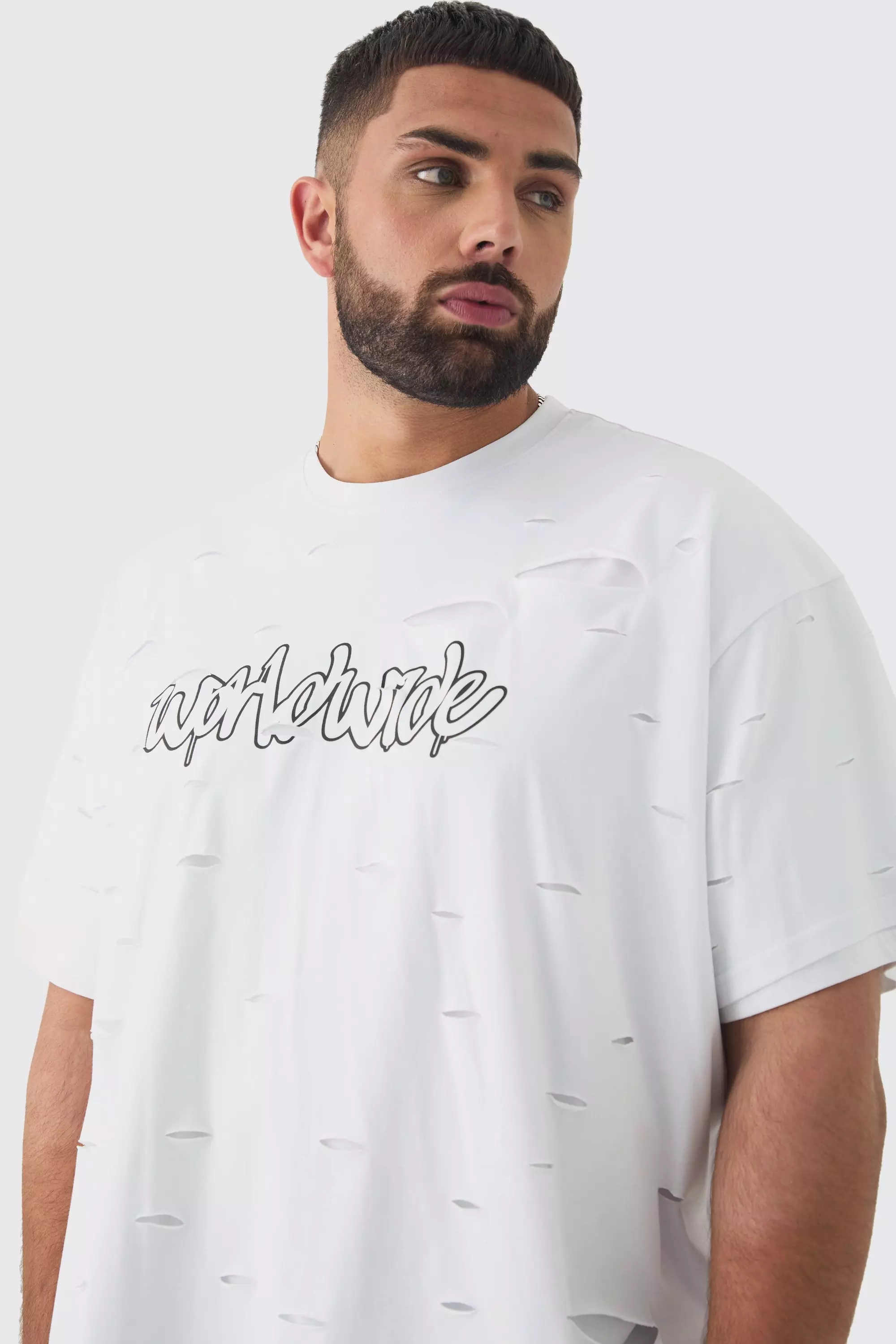 White Plus Oversized Double Layer Worldwide T-shirt alternative image