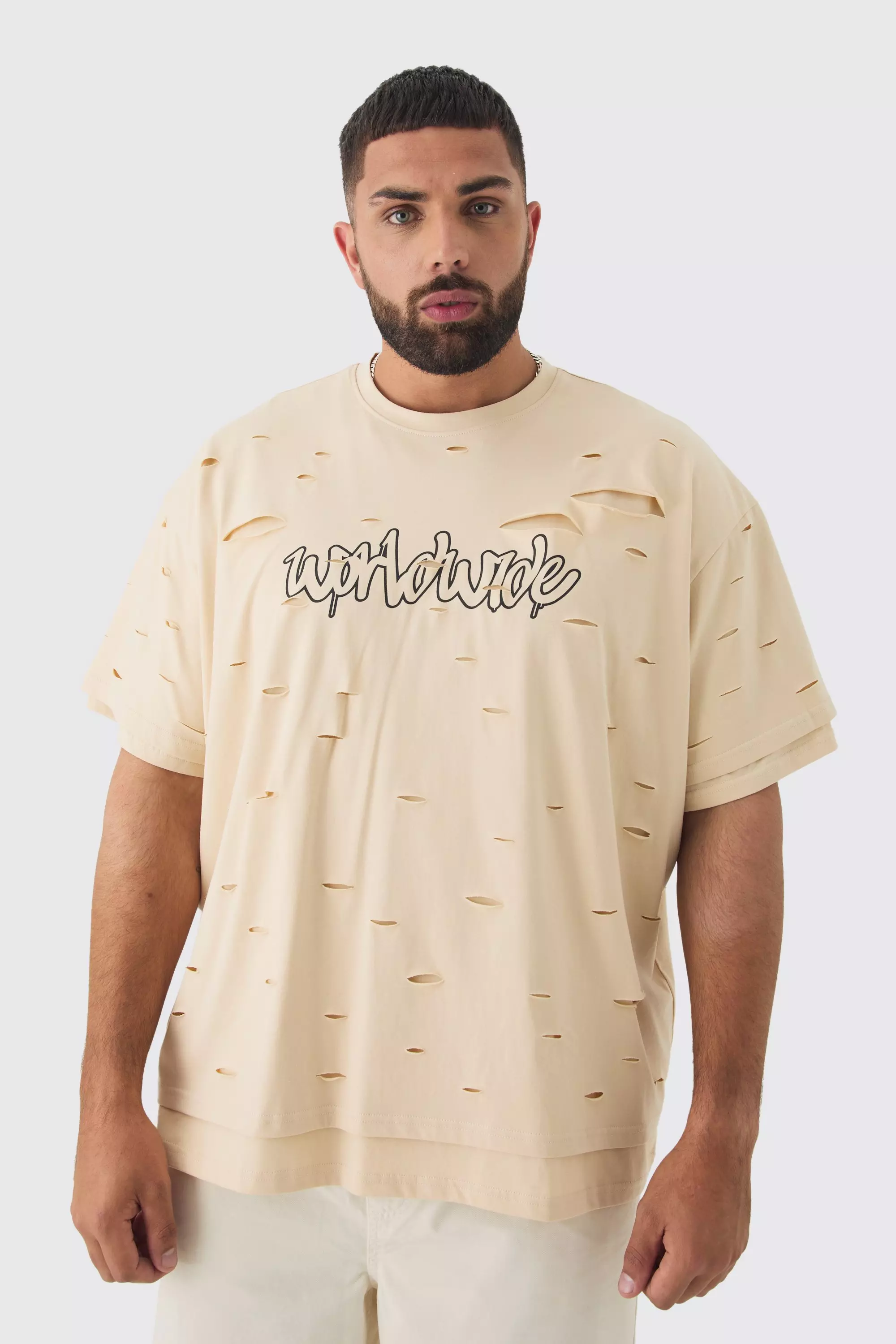 Plus Oversized Double Layer Homme T-shirt Stone