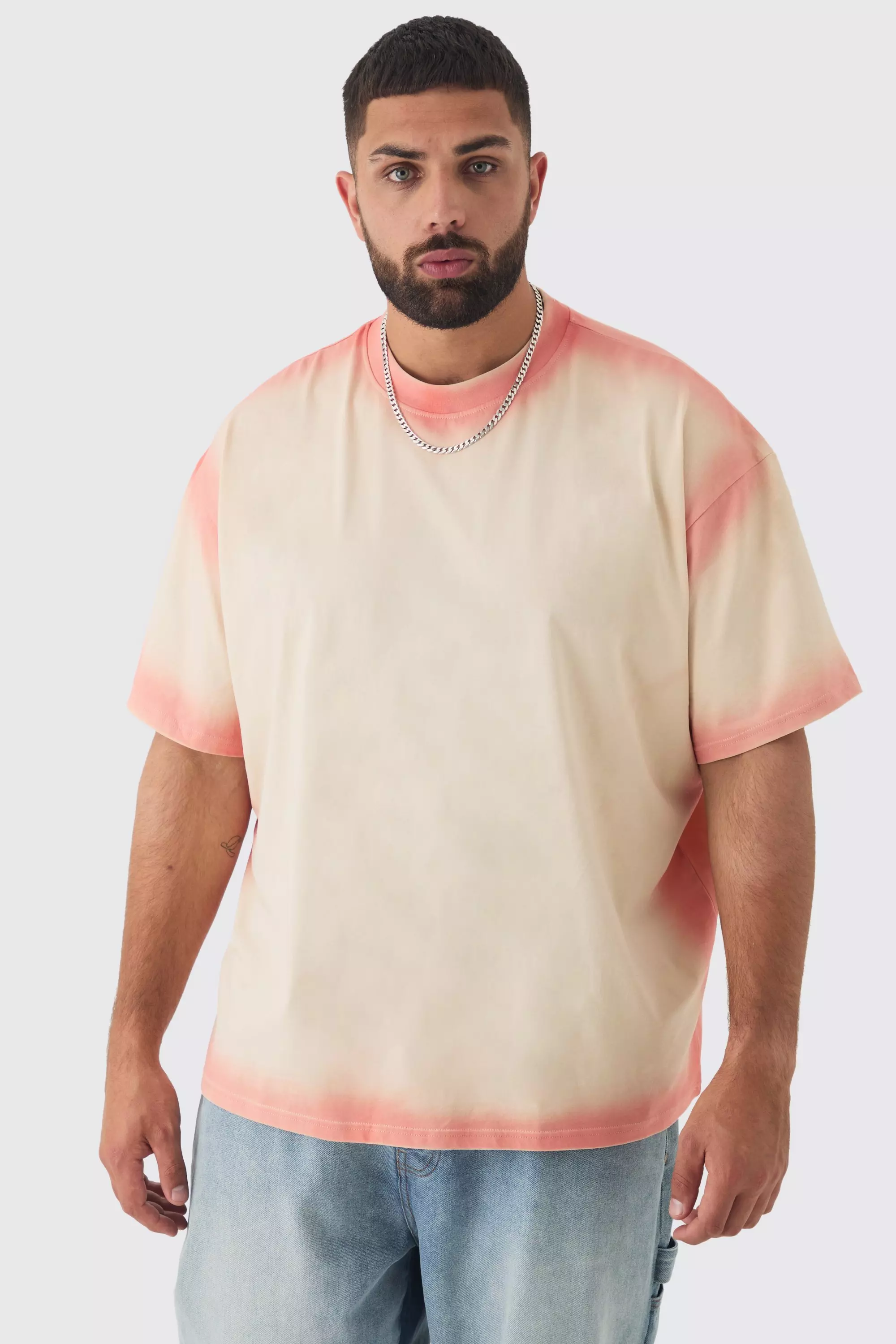 Plus Oversized Extended Neck Spray Wash T-shirt Stone