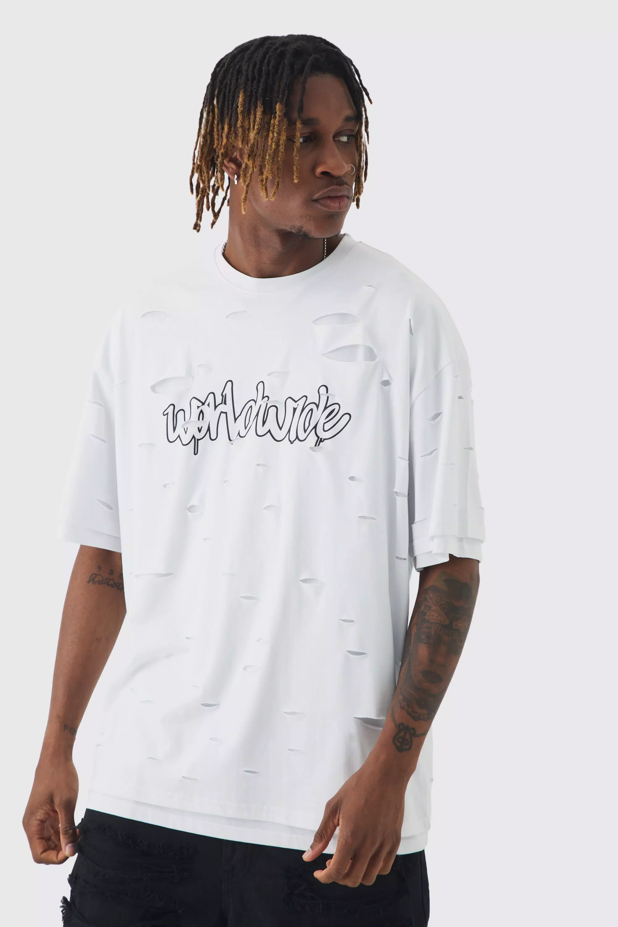 Tall Oversized Double Layer Worldwide T-shirt White