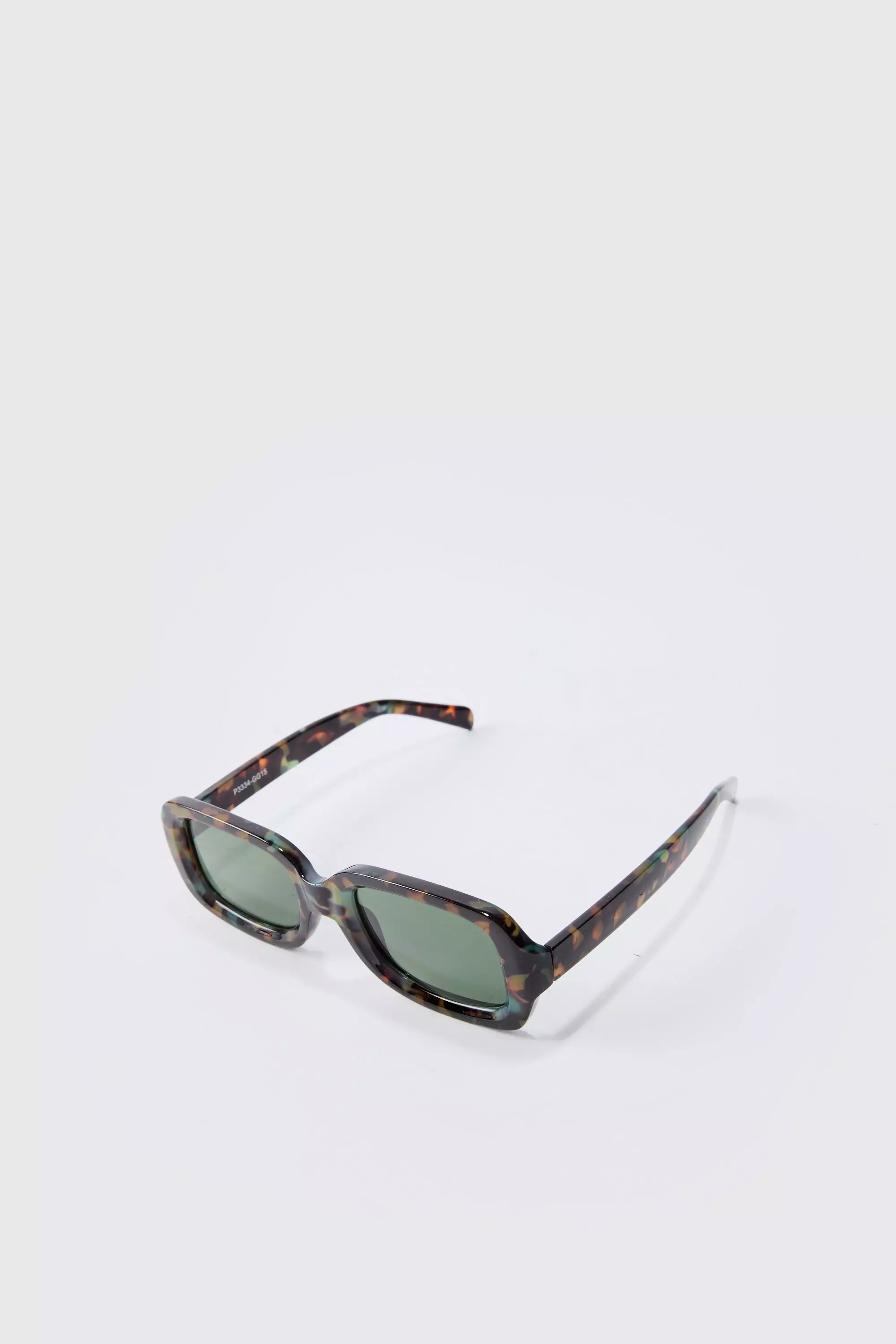 Green Rectangular Contrast Lens Sunglasses In Green