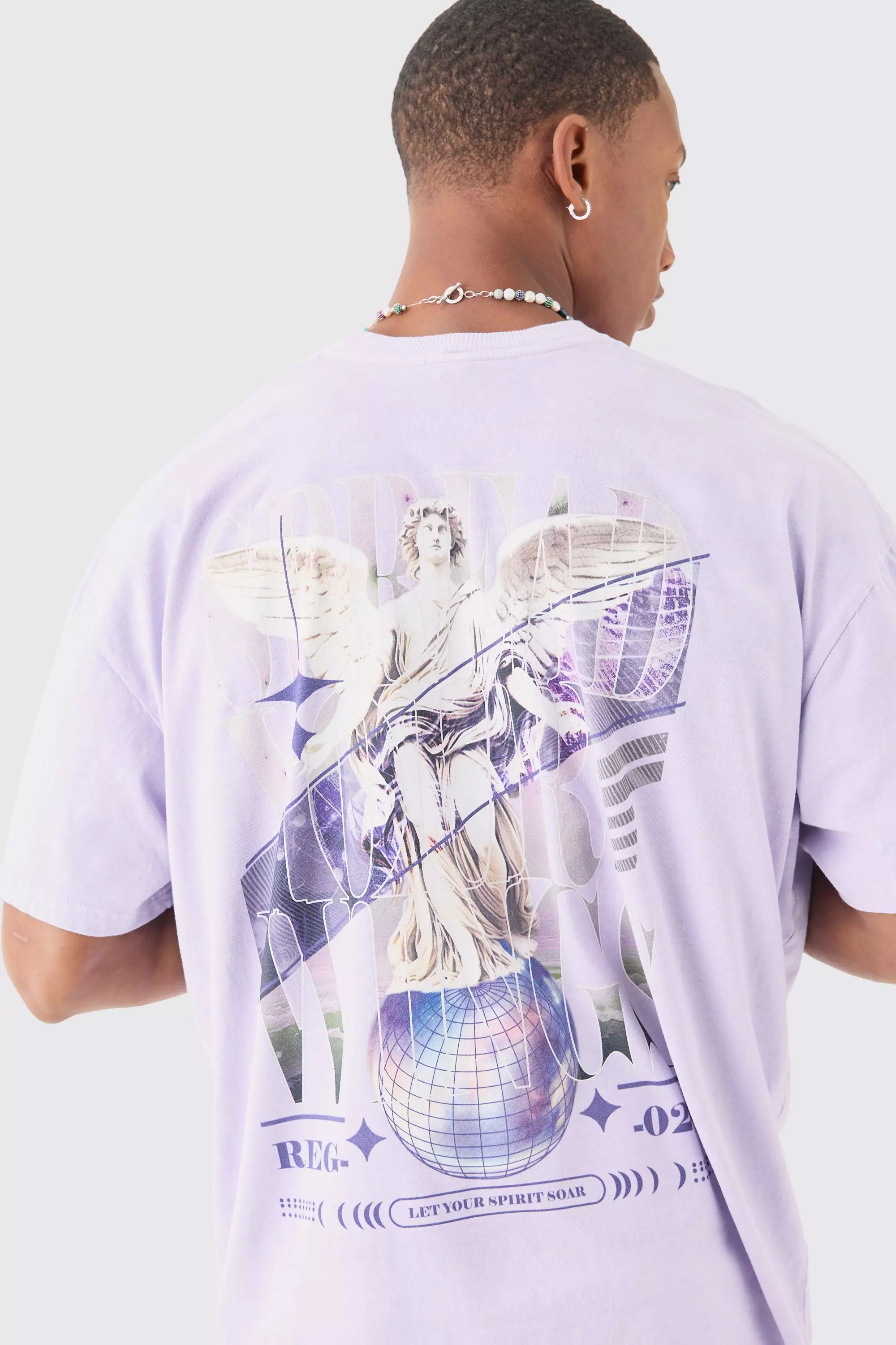 Oversized Boxy Disco Renaissance Wash Print T-shirt Lilac