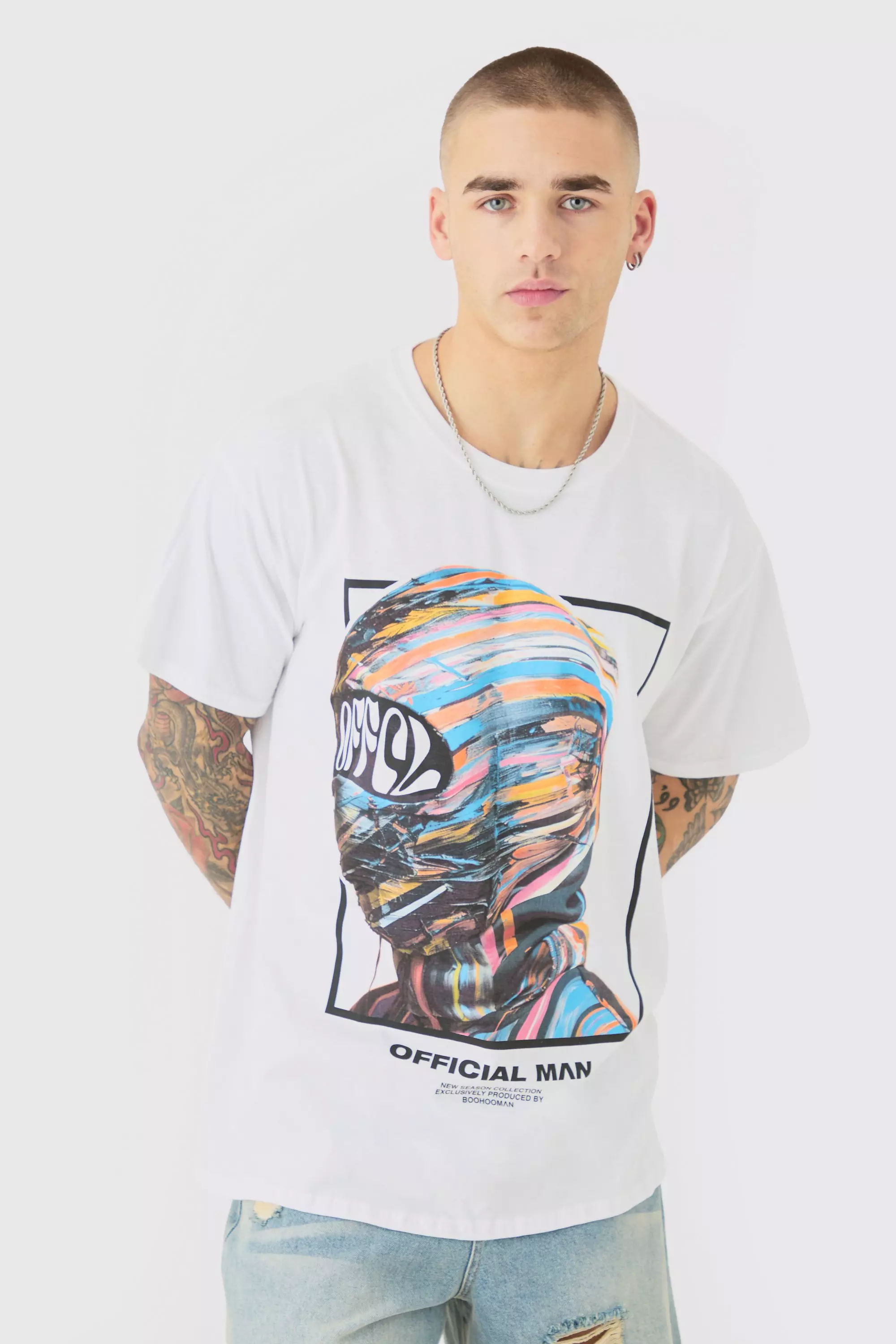 Oversized Ofcl Mask Graphic T-shirt White