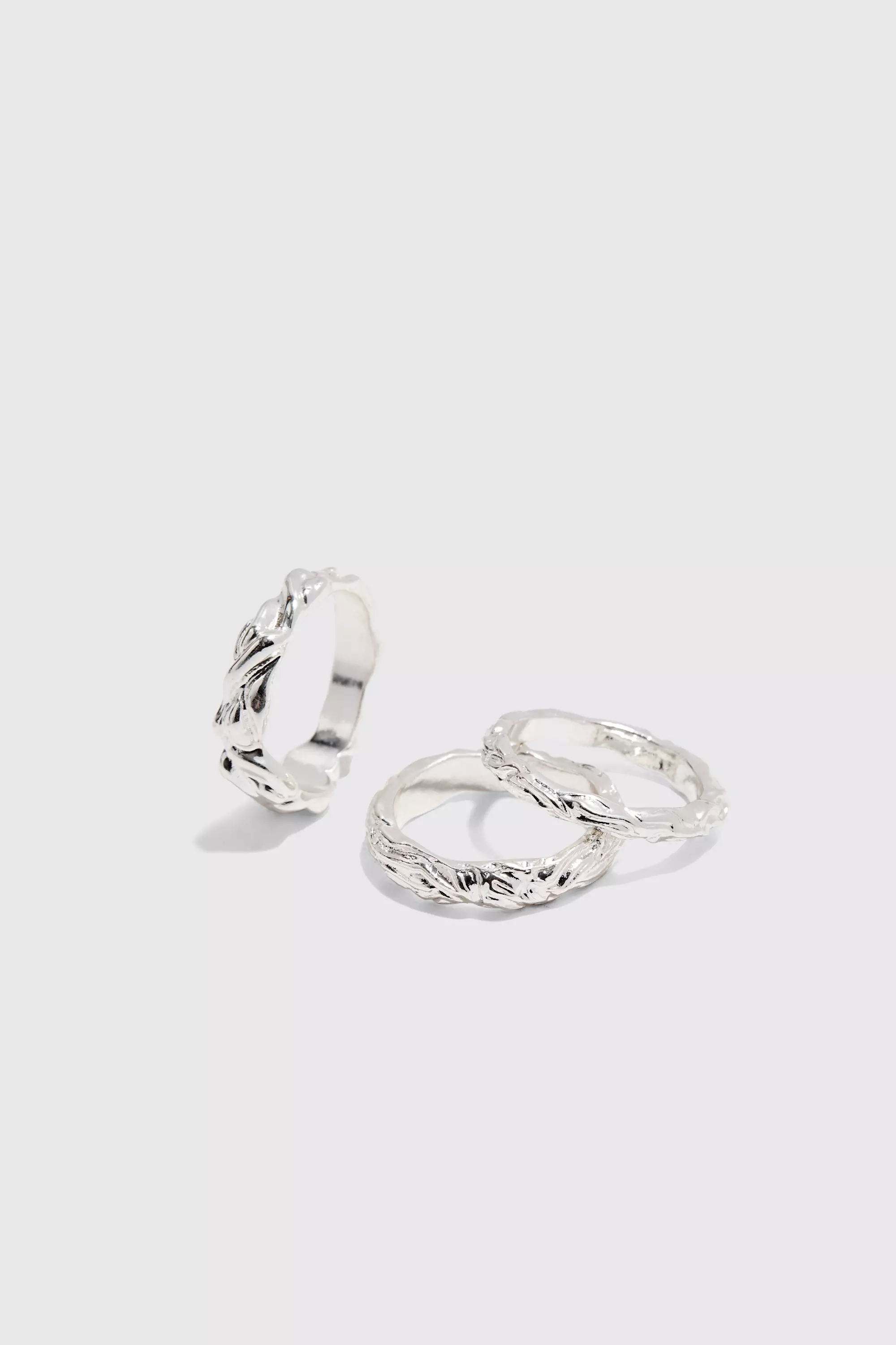 3 Pack Melted Effect Rings In Silver Silver