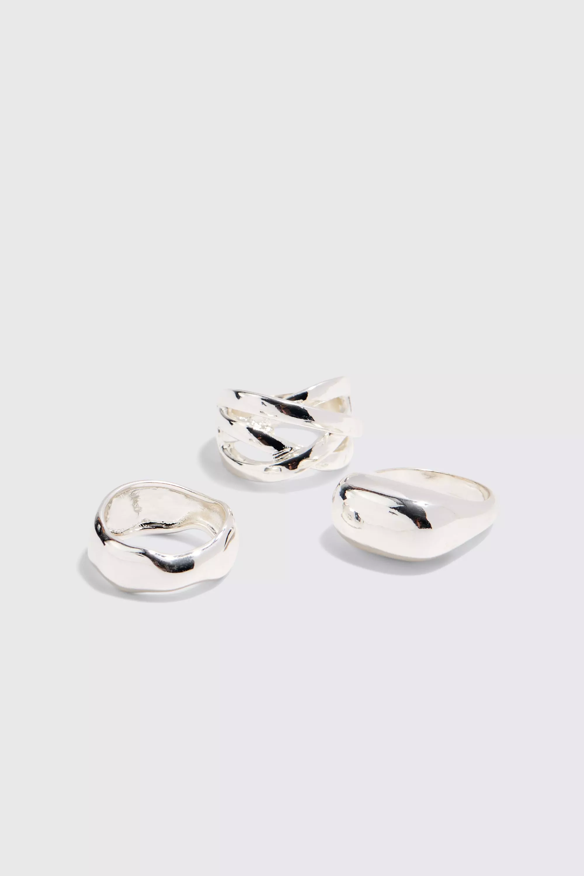 3 Pack Chunky Rings In Silver Silver