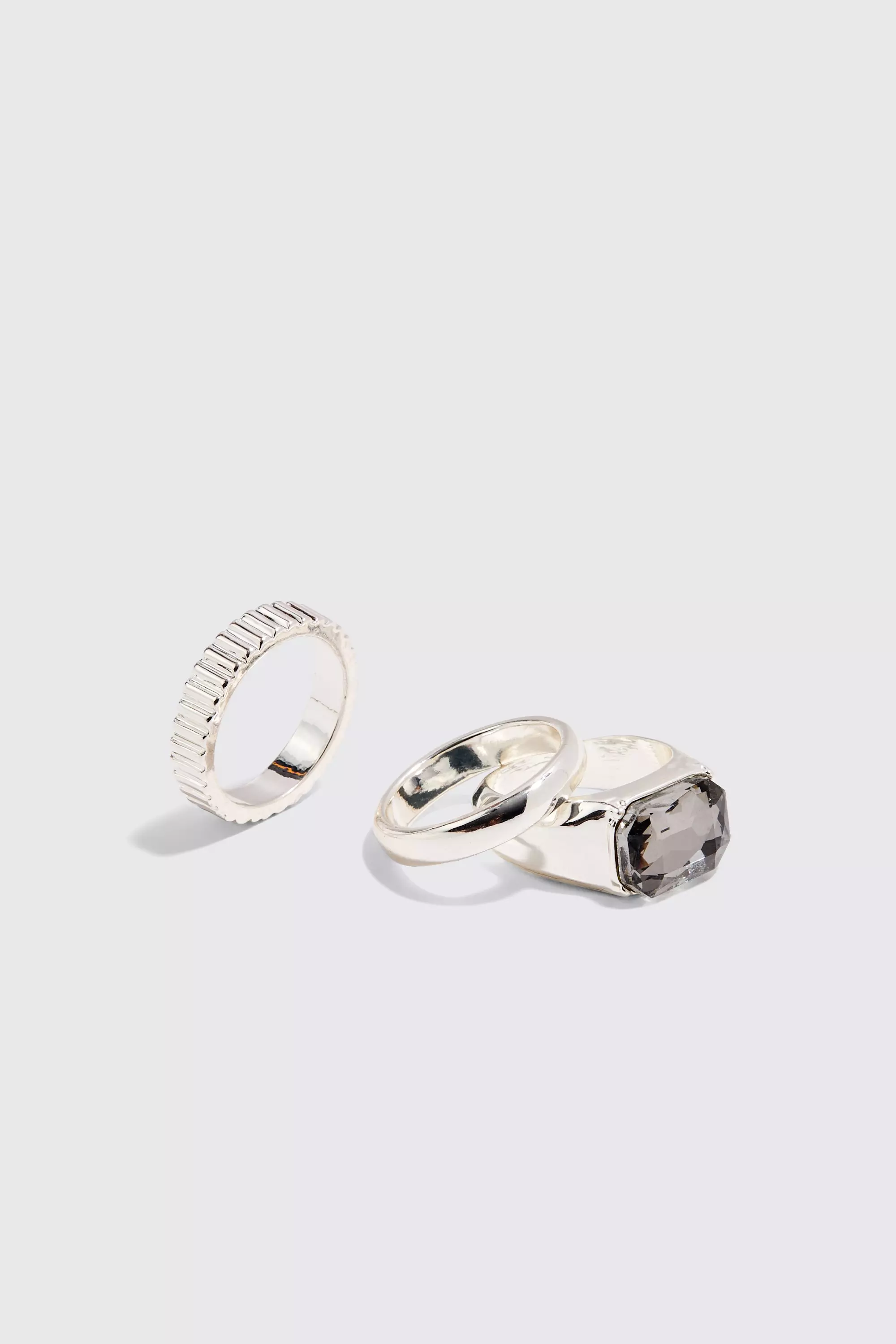 3 Pack Gem Stone Rings In Silver alternative image