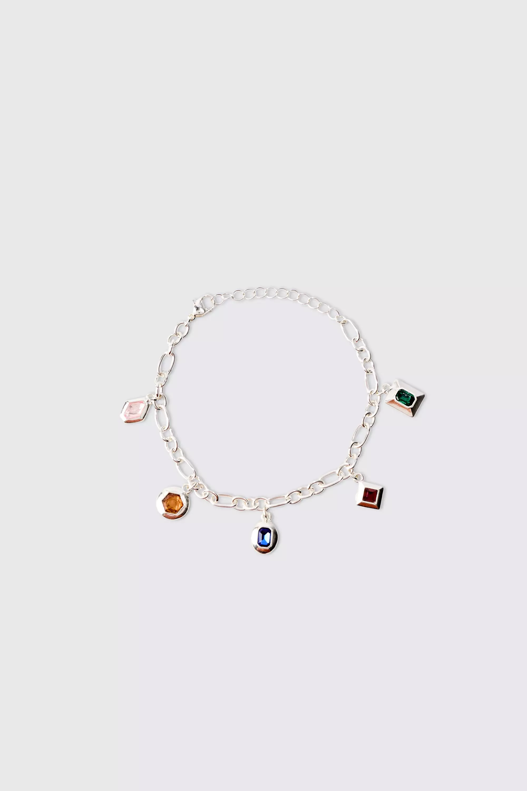 Multicolour Gem Stone Pendant Bracelet In Silver Silver