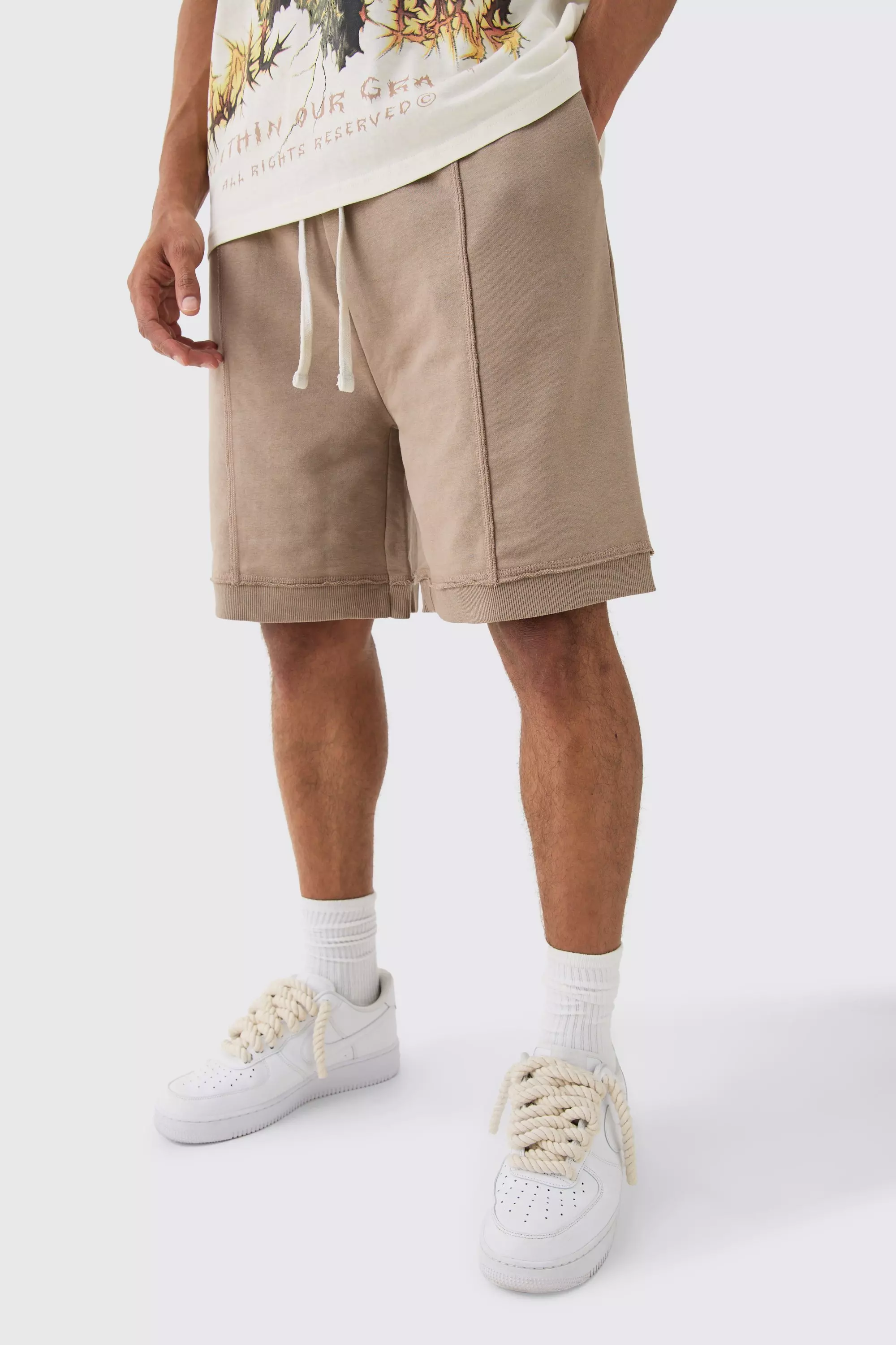 Oversized Drop Crotch Rib Hem Loopback Short | boohooMAN USA