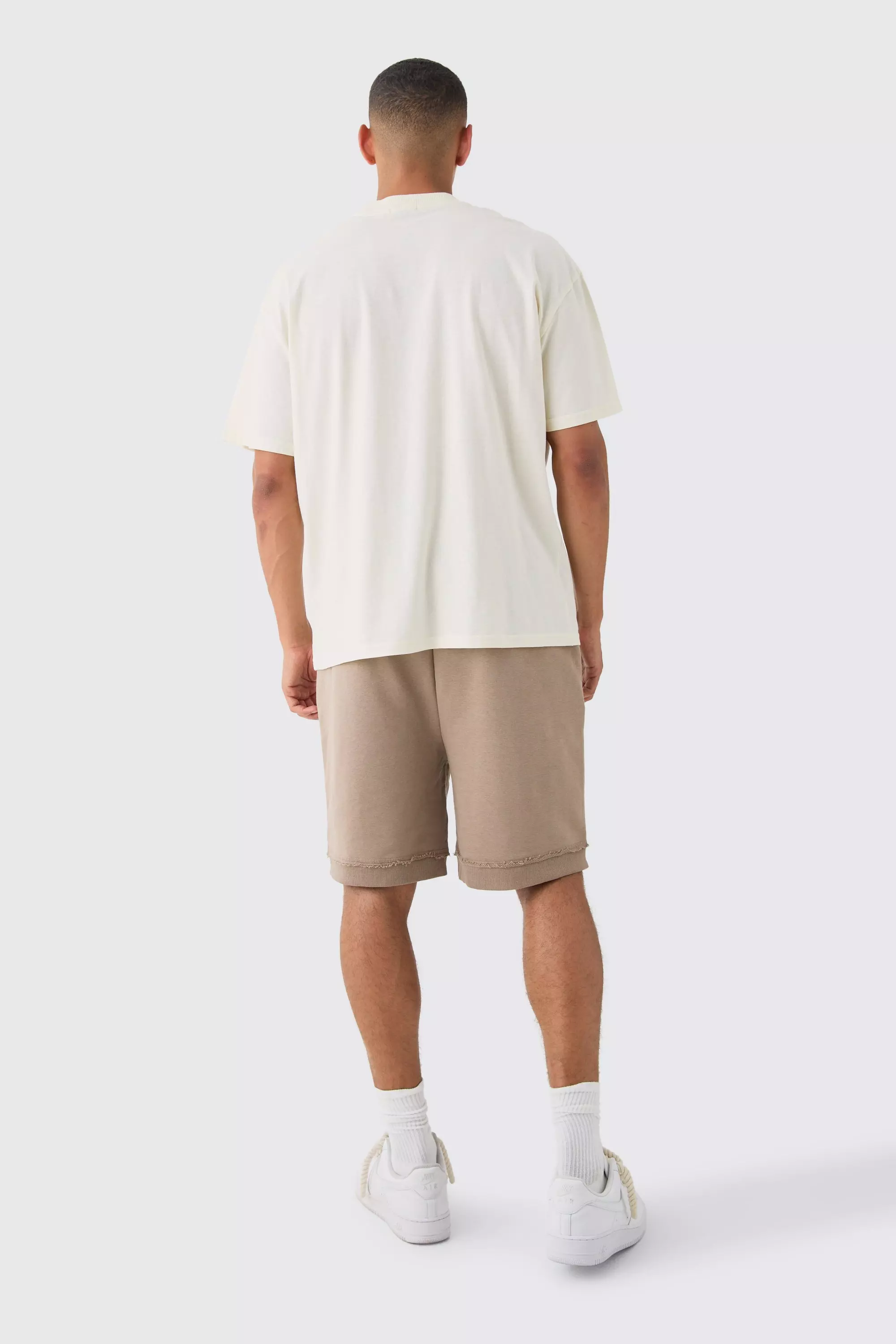 Oversized Drop Crotch Rib Hem Loopback Short | boohooMAN USA