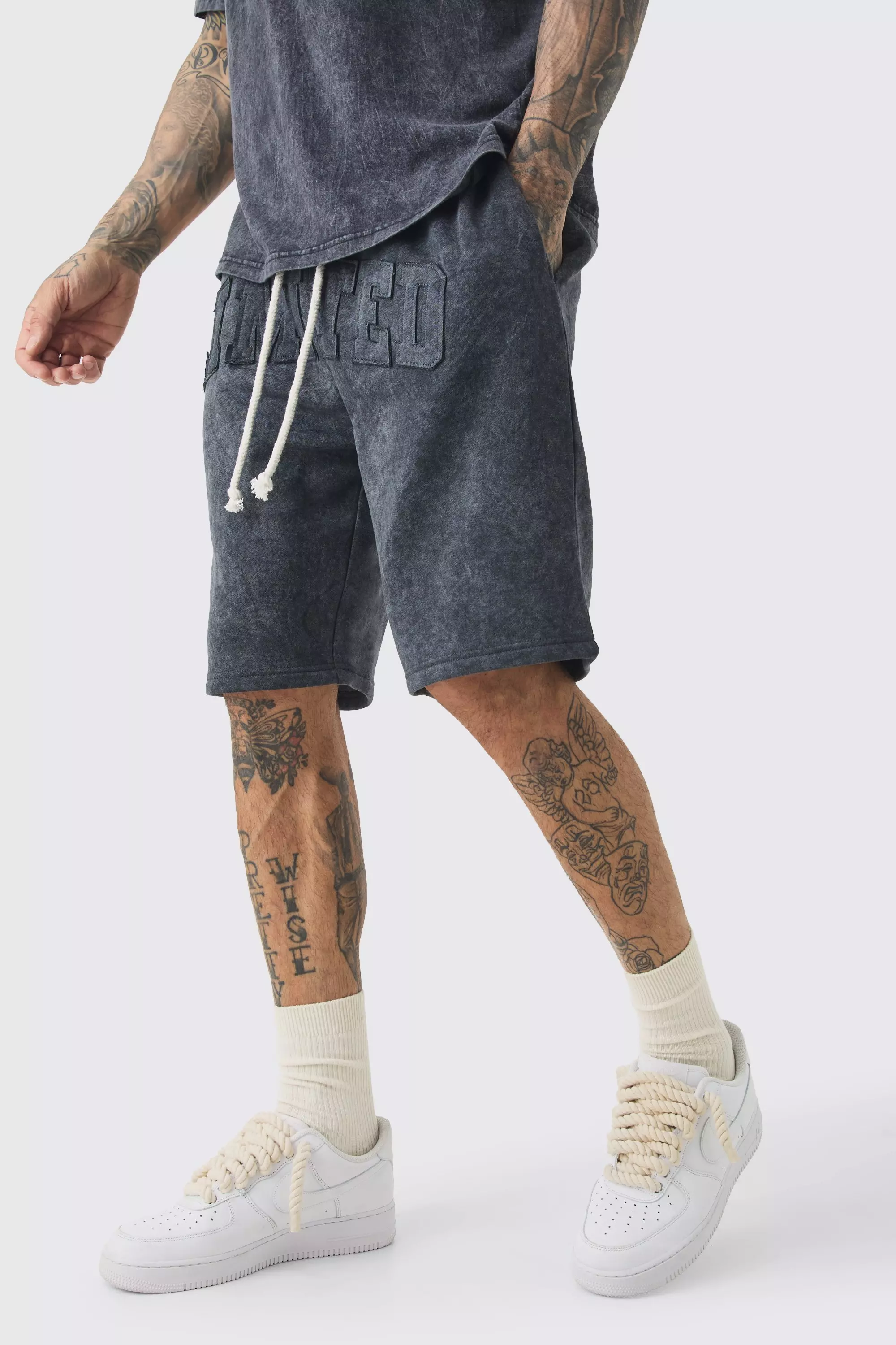 Grey Tall Relaxed Limited Applique Washed Sweat Shorts