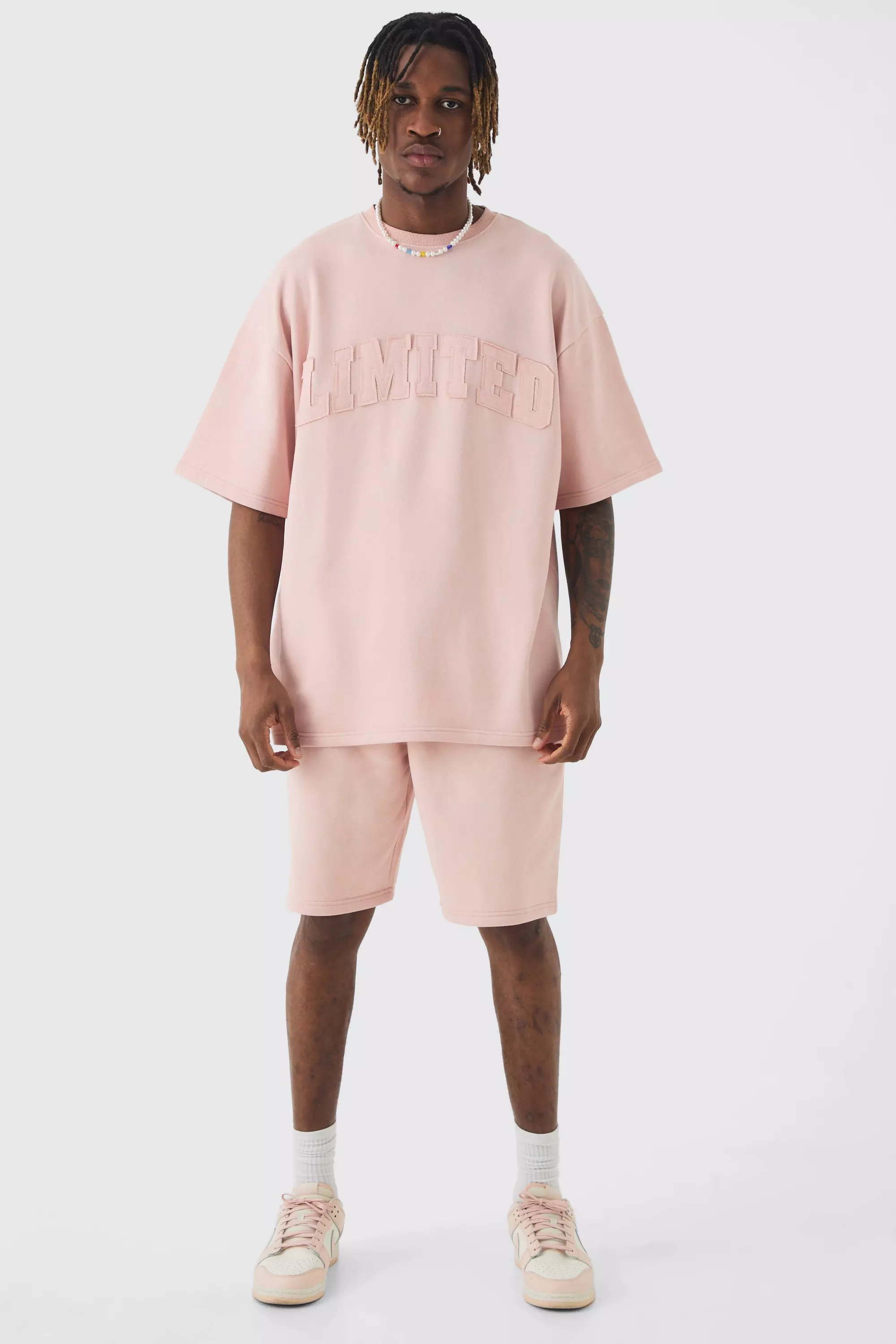 Pink Tall Oversized Limited Washed T-shirt & Short Set