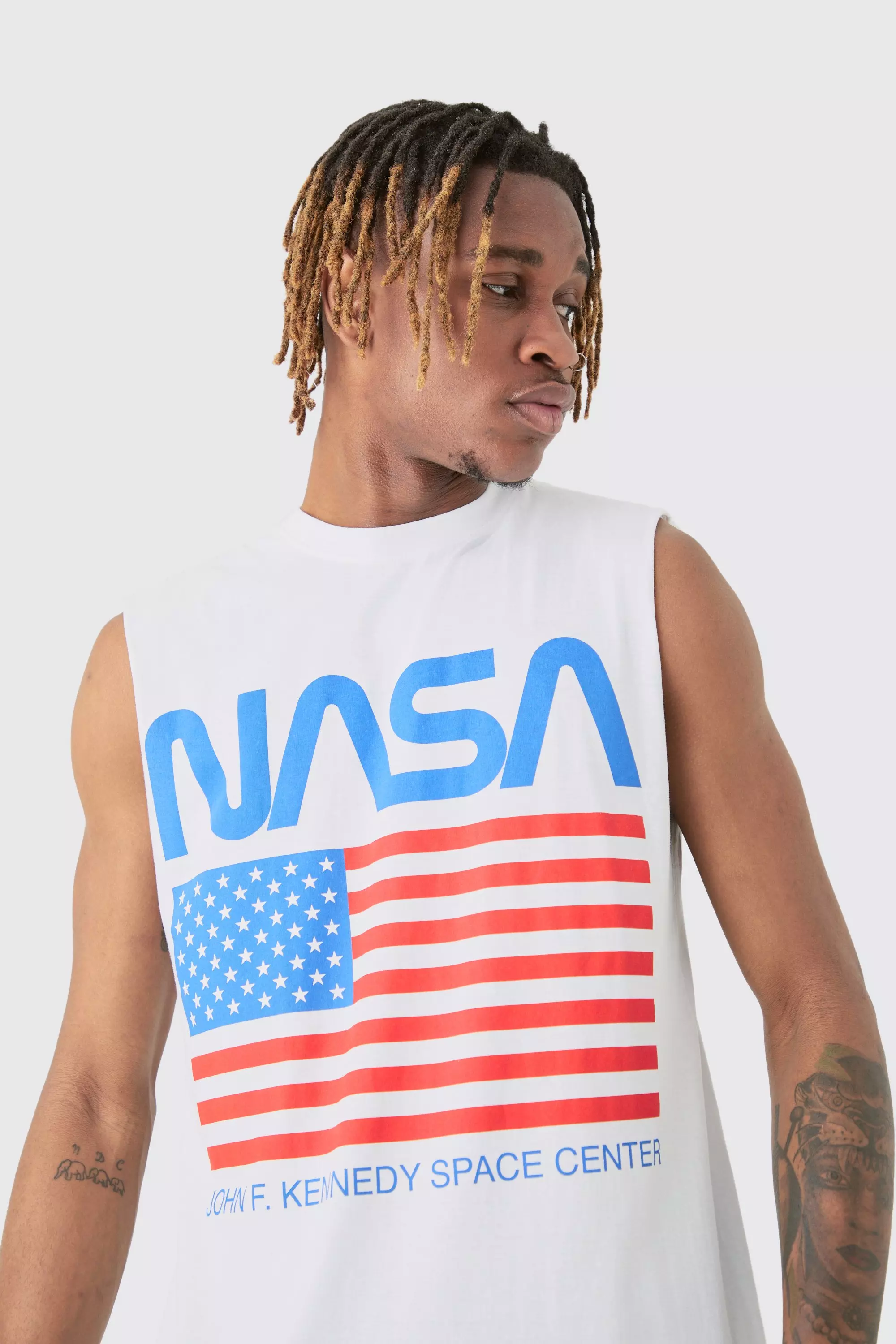 Tall Nasa Printed License Tank In White White