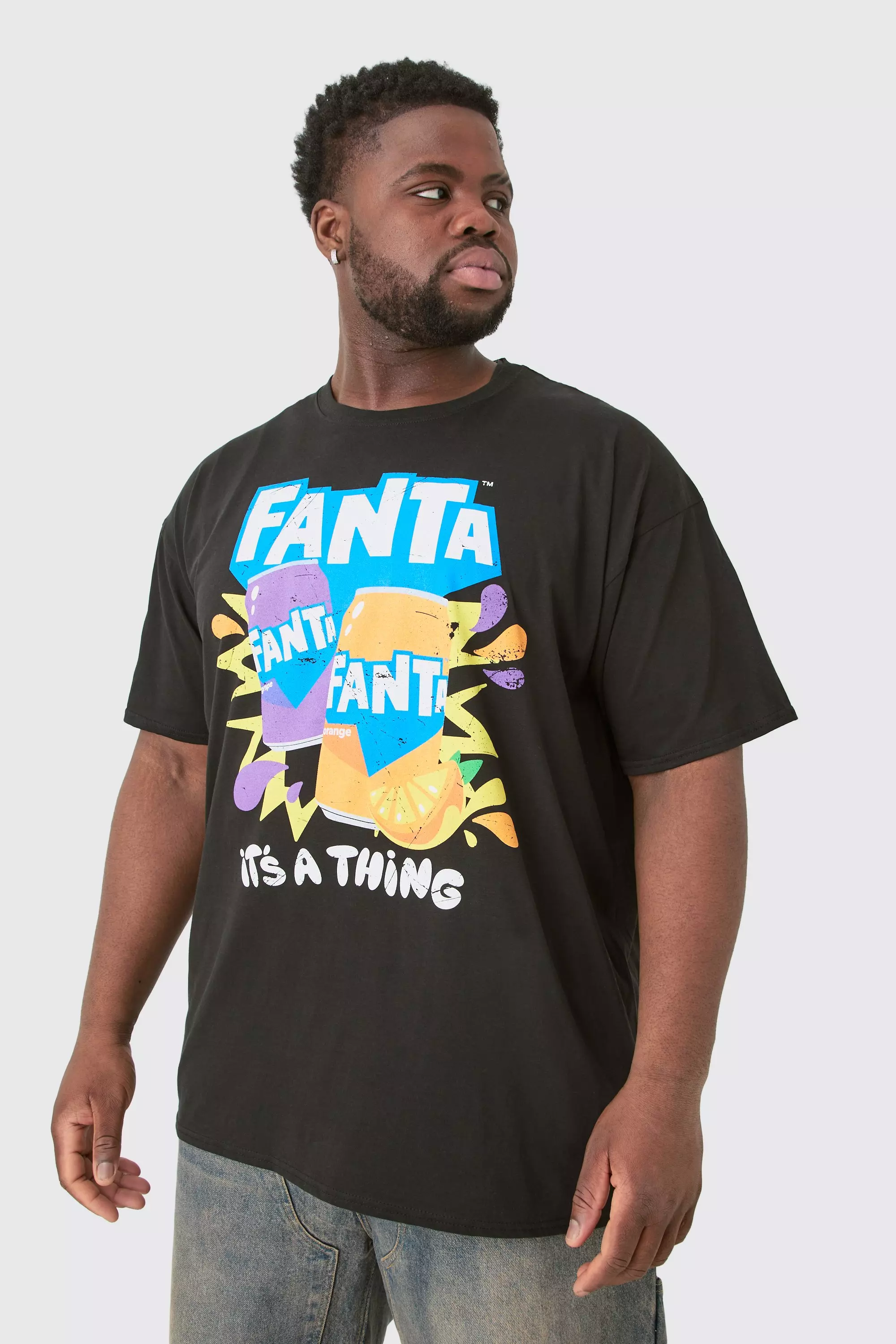 Plus Multi Fanta Printed Licensed T-shirt In Black Black