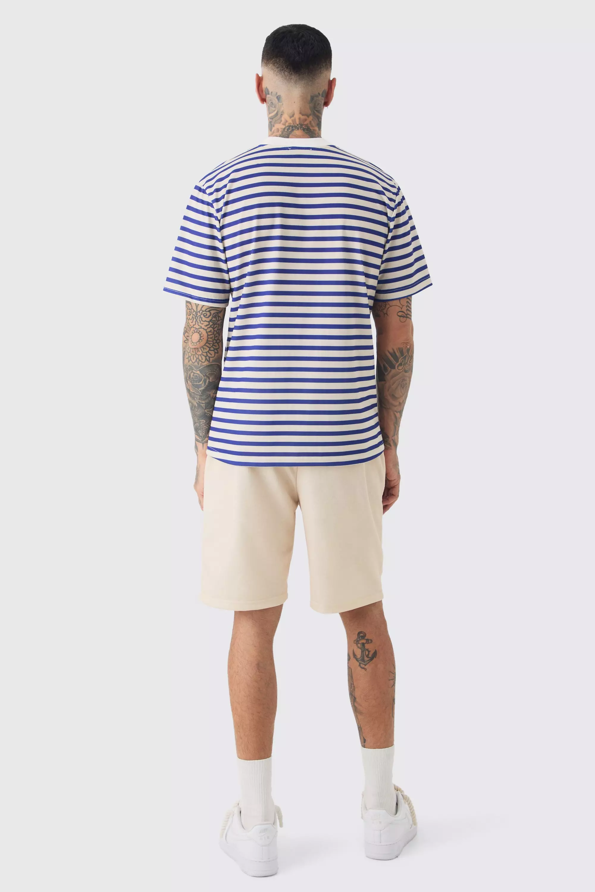 Tall gestreiftes T-Shirt & Shorts Set, Stone alternatives Bild