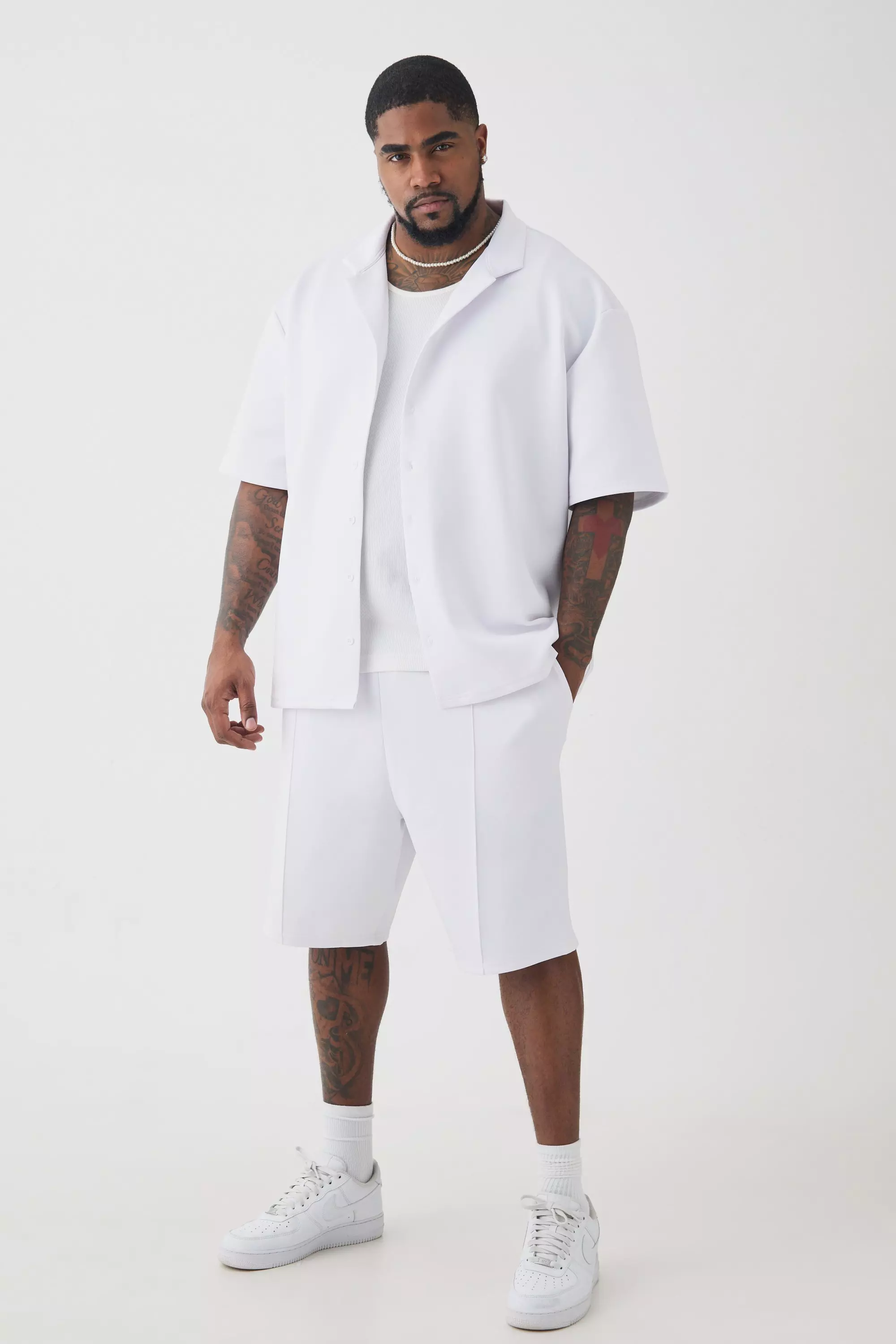 White Plus Scuba Drop Revere Shirt & Short Set