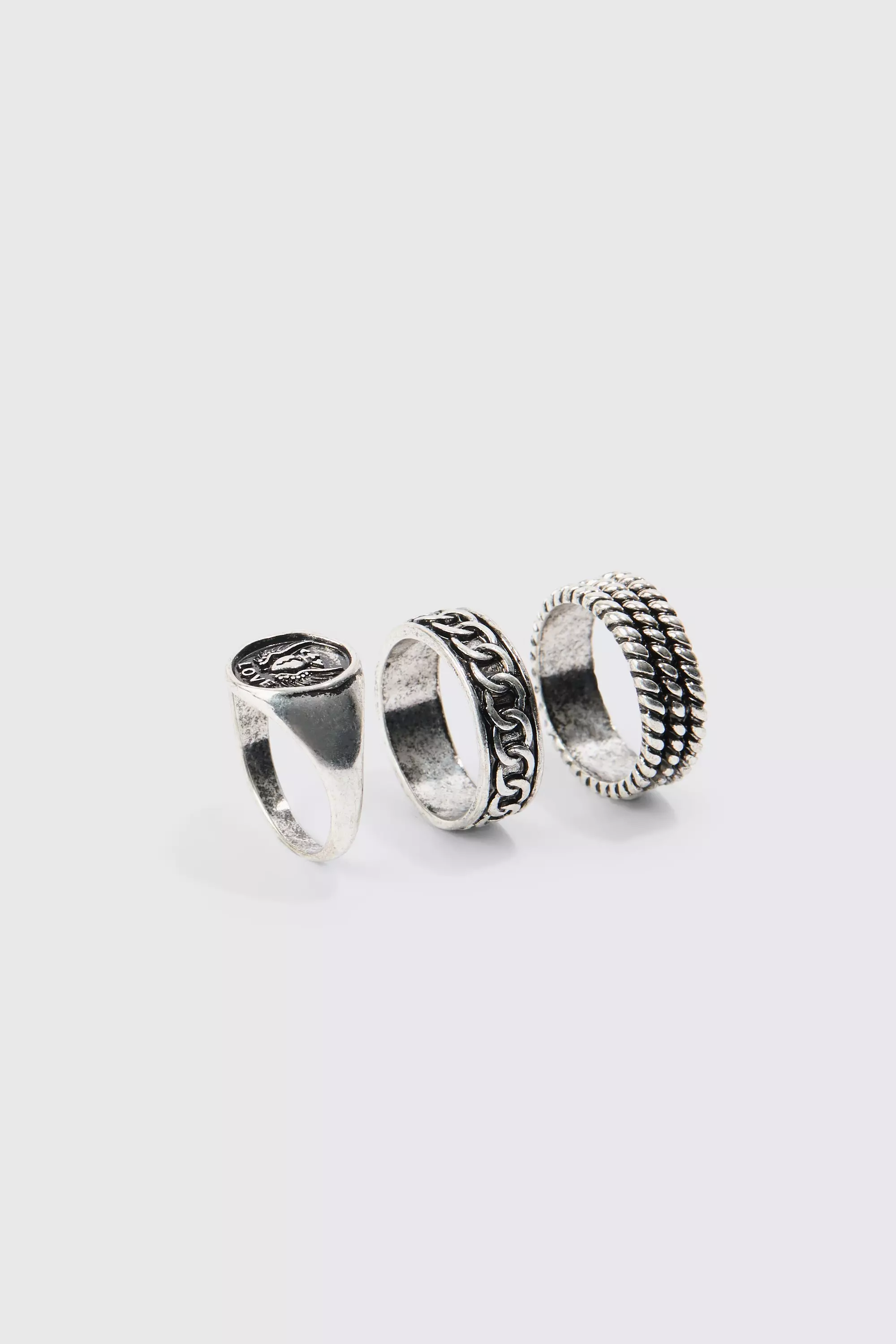 3 Pack Embossed Rings In Silver Silver