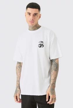 Tall Oversized Dice Cherry Embroidered T-shirt In White White