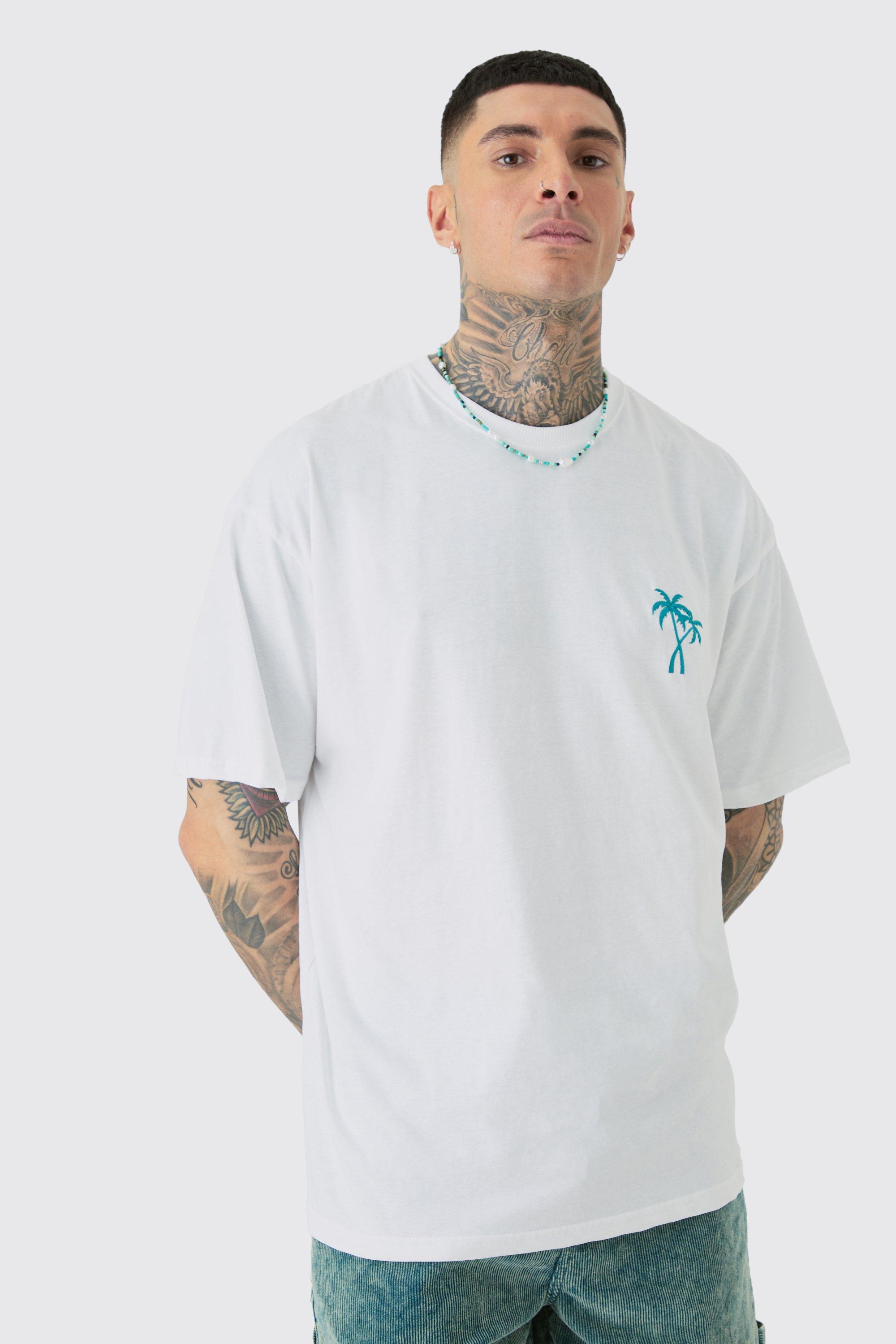 【boohoo】Palm Tree プリント Tシャツ Oversized Extended Neck Santorini Palm Tree Printed T-Shirt
