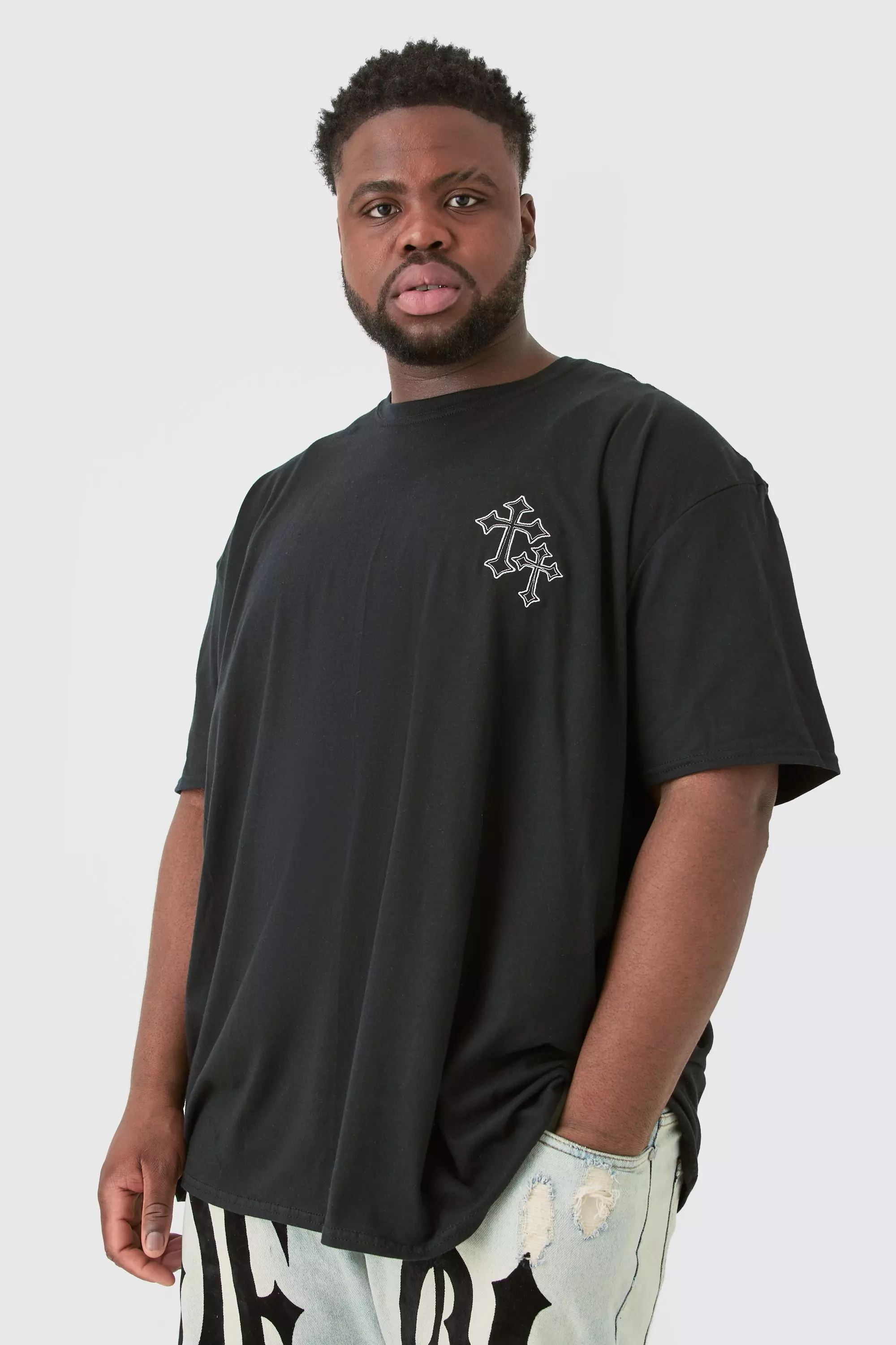 Black Plus Oversized Cross Embroidered T-shirt In Black