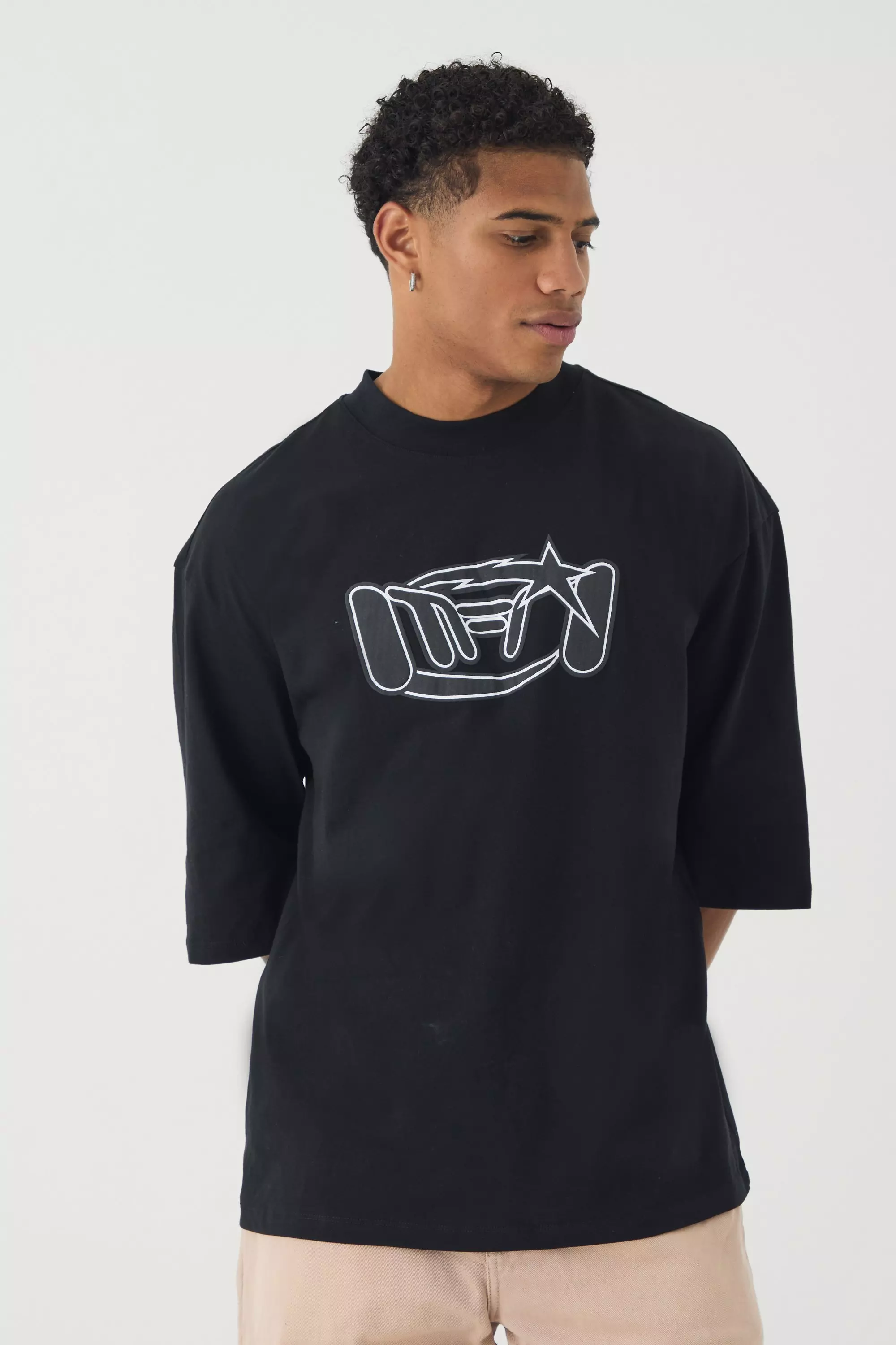 Oversized Metallic Distressed Graphic T-shirt Black