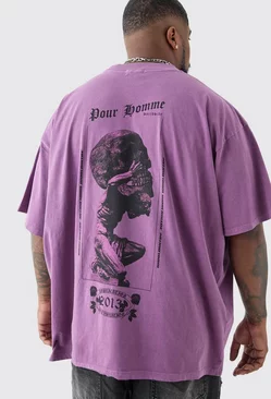 Plus Oversized Extended Neck Skull Overdye Graphic T-shirt Purple