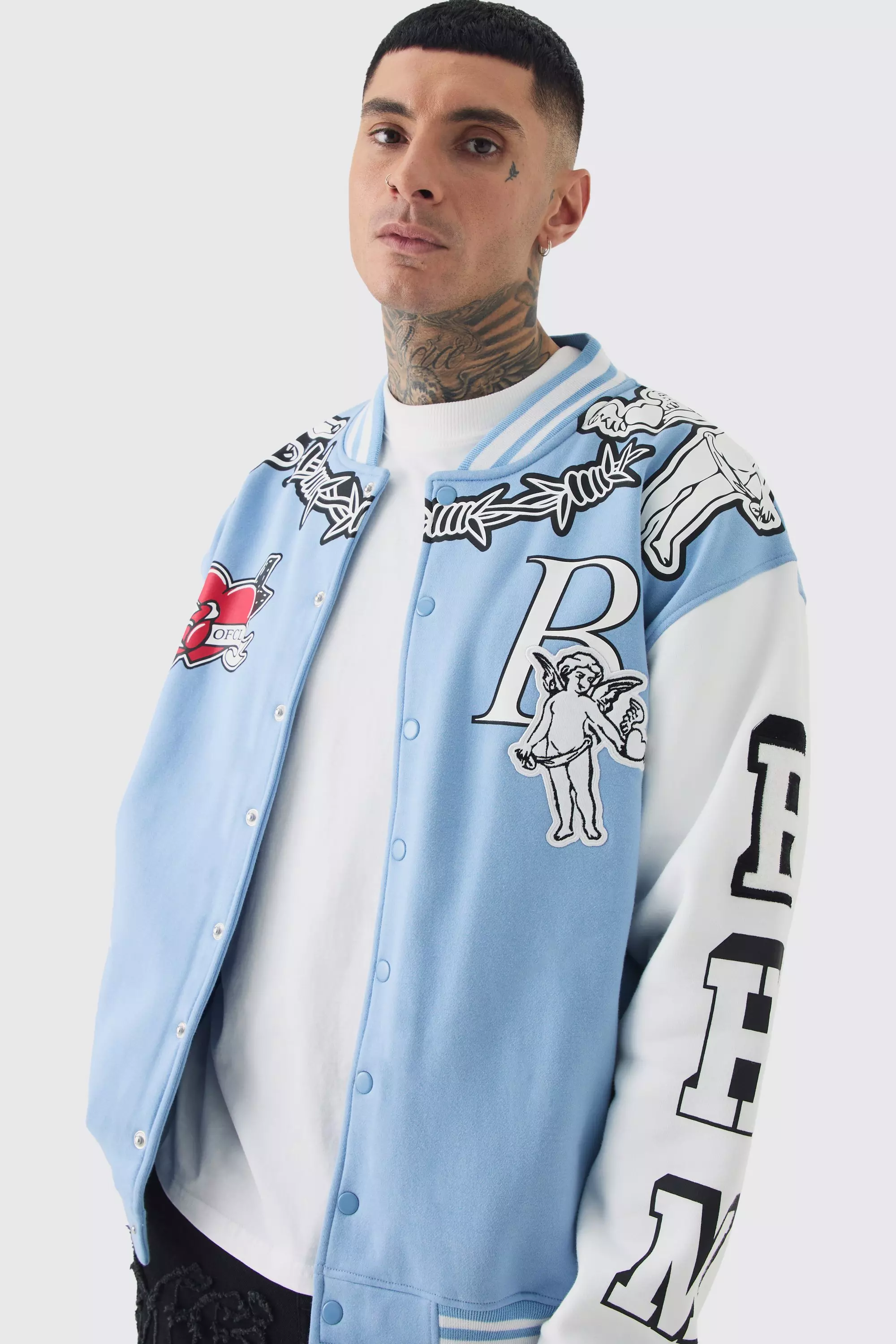 Tall Oversized Limited Jersey Varsity Jacket Pastel blue