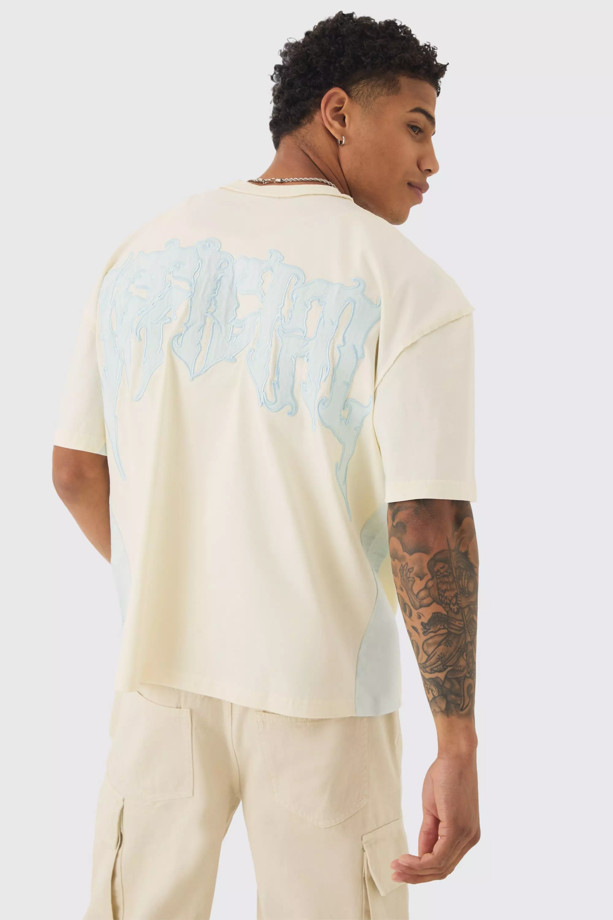 Blue Oversized Official Applique Wash Heavyweight T-shirt