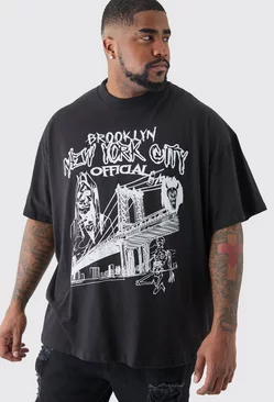 Plus Oversized Official City Print T-shirt Black