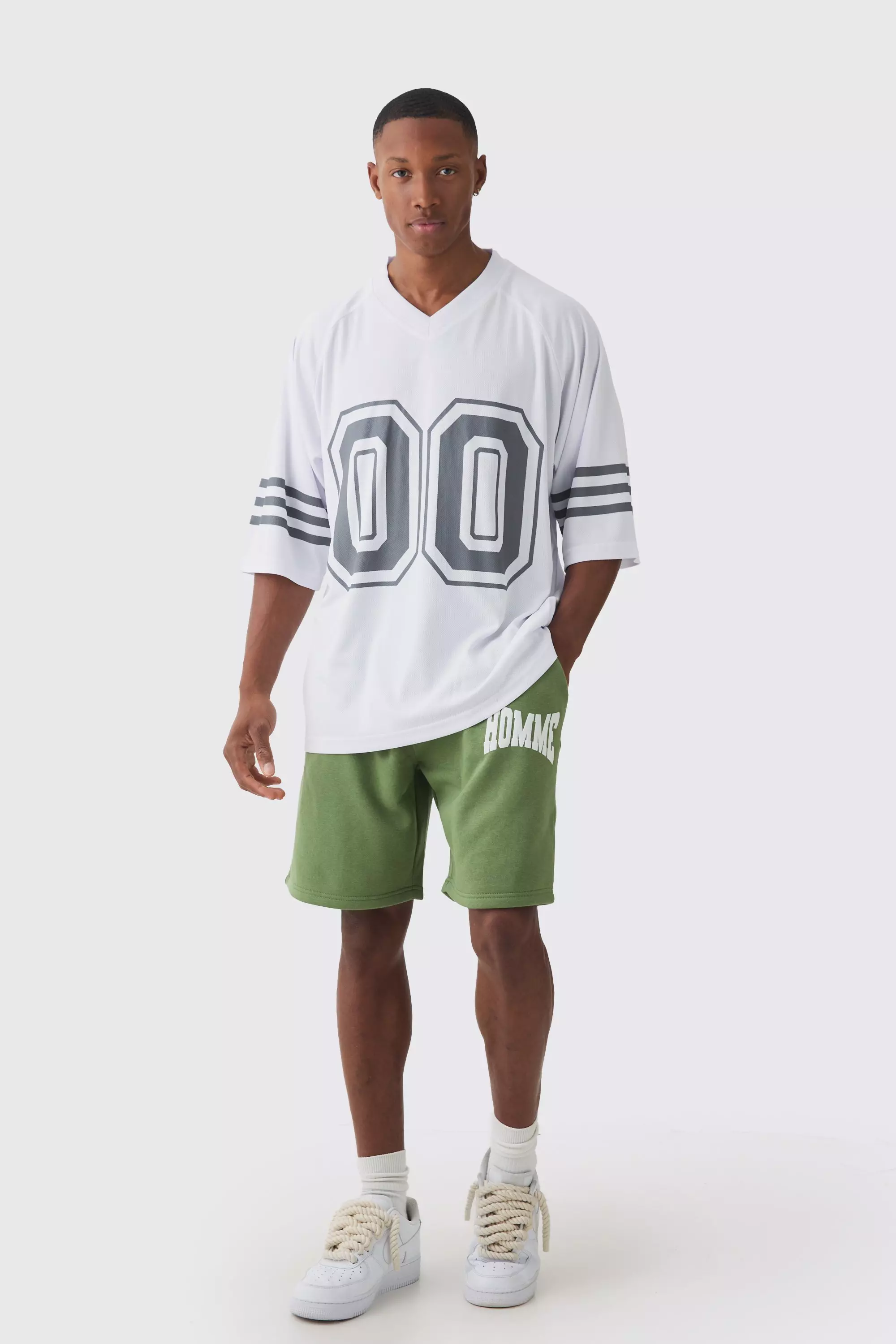 Regular Official V Neck Football Shirt & Relaxed Shorts Set Sage