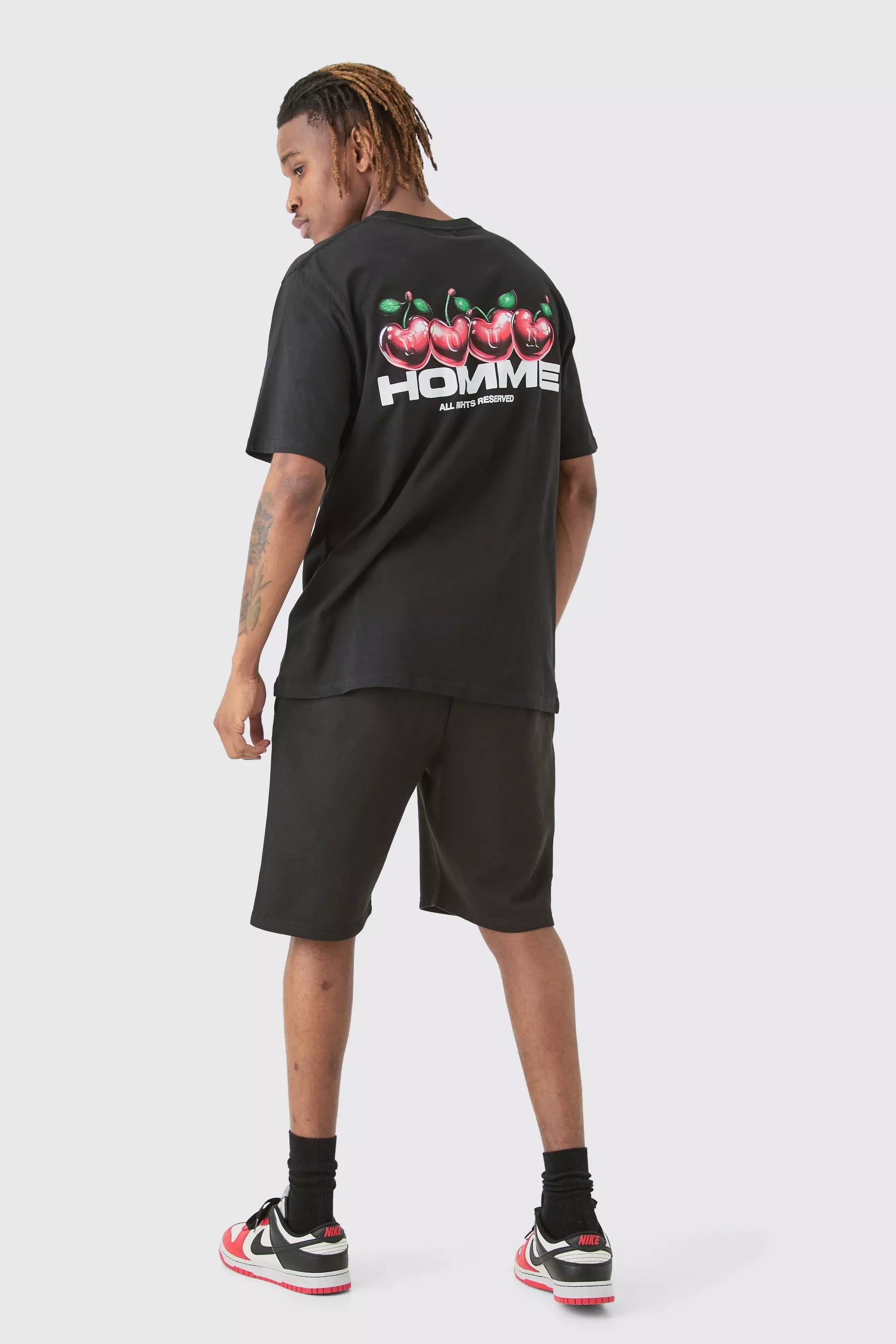 Black Tall Cherry Graphic Homme T-shirt & Short Set alternative image
