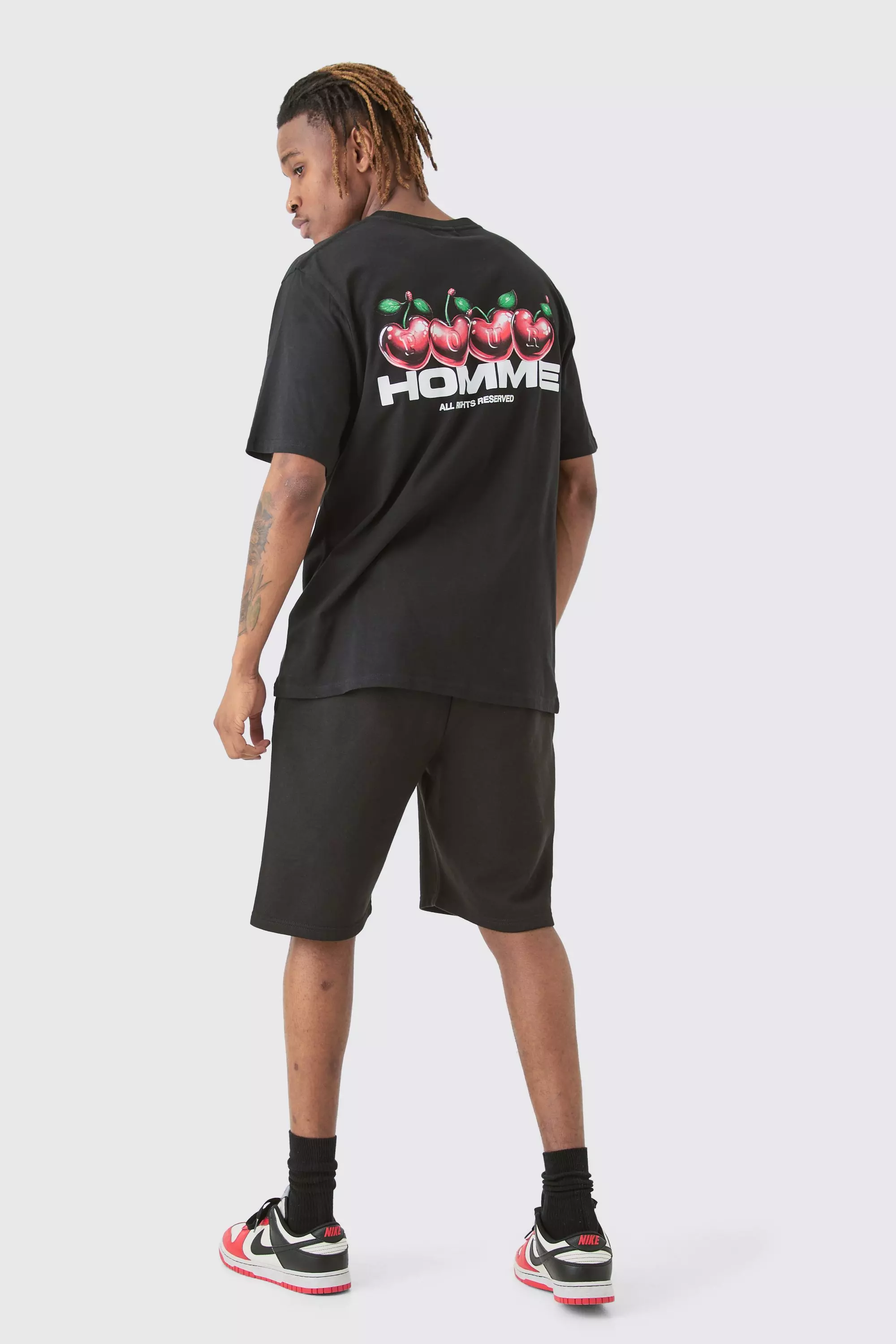Tall Cherry Graphic Homme T-shirt & Short Set Black