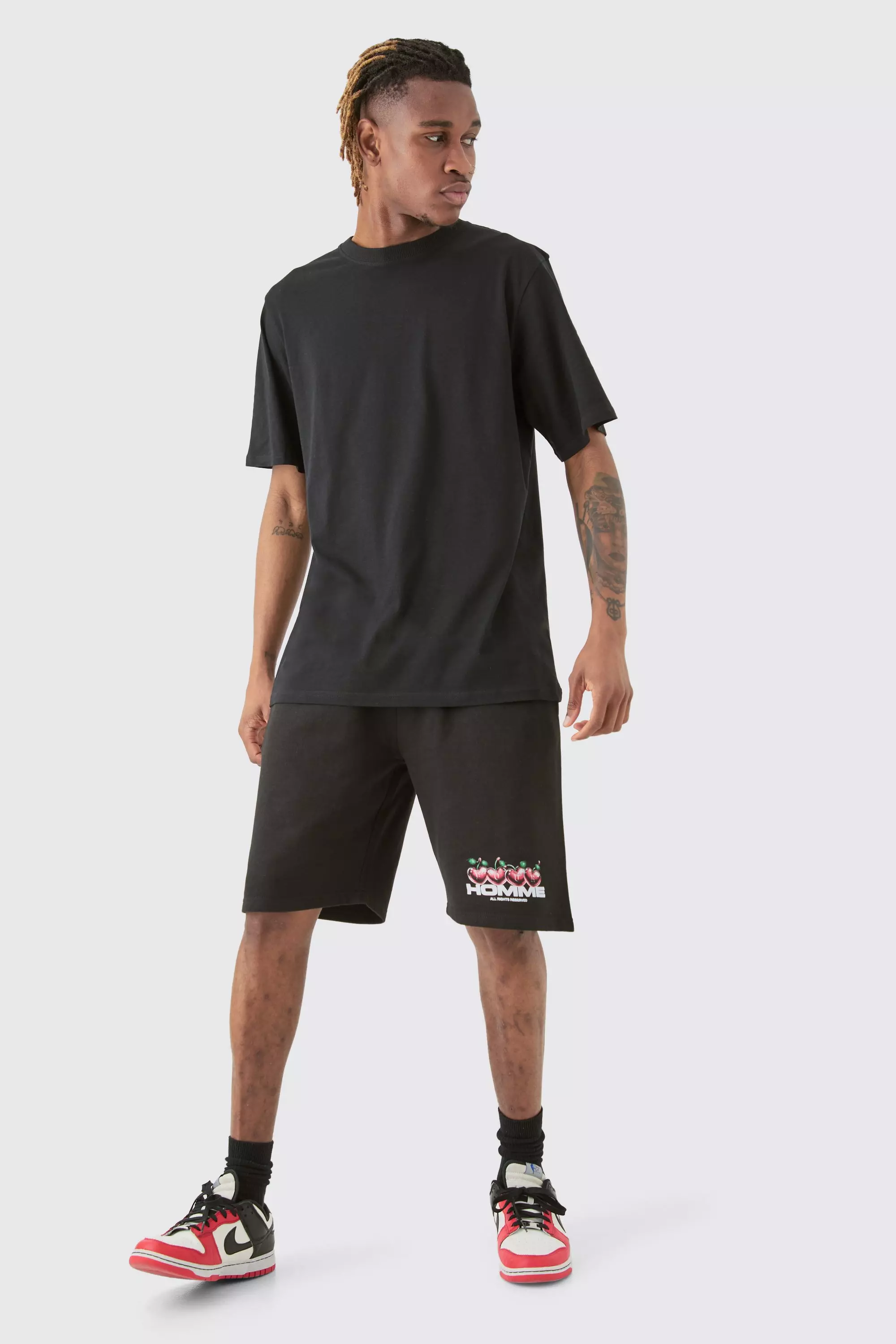 Black Tall Cherry Graphic Homme T-shirt & Short Set alternative image