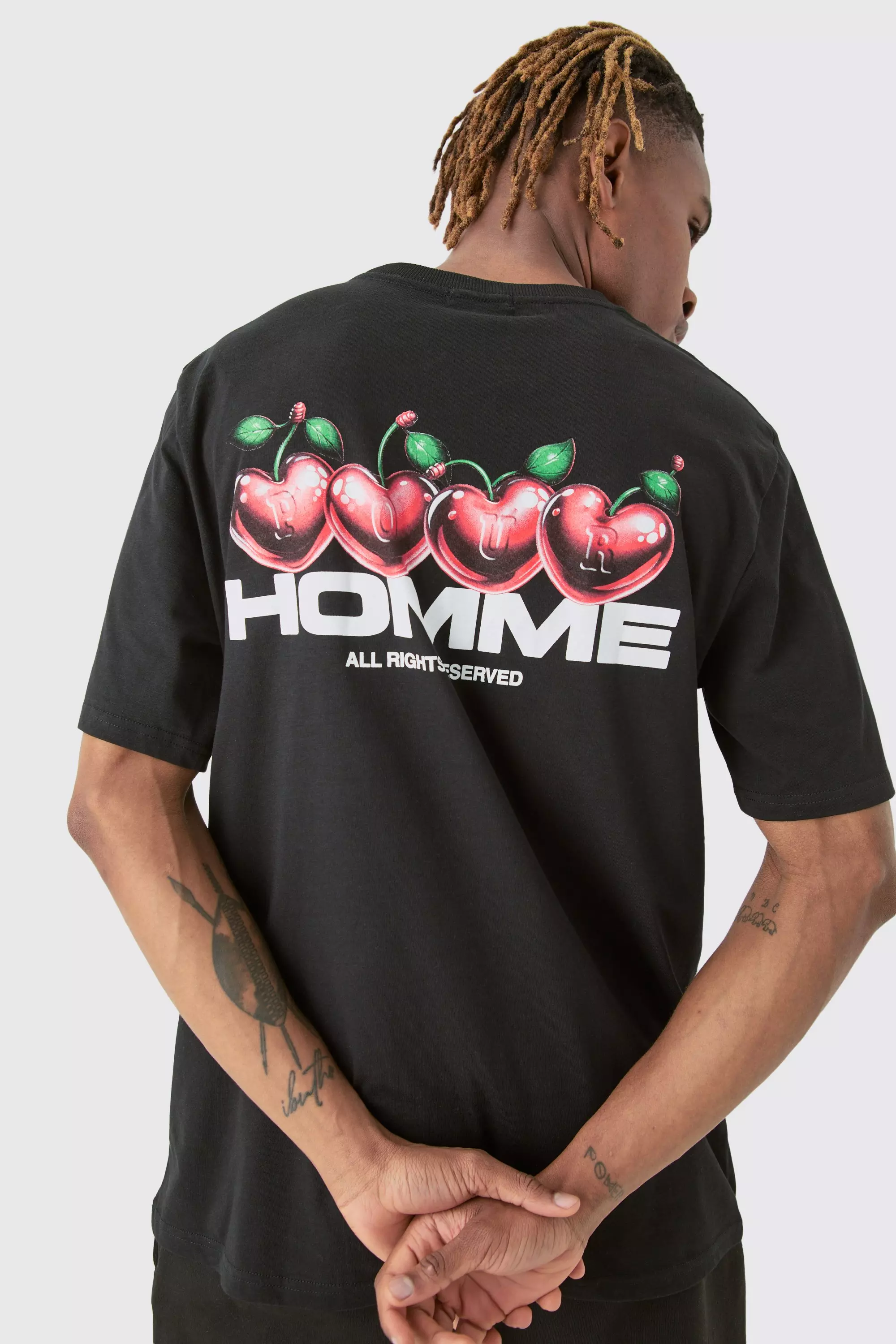 Black Tall Cherry Graphic Homme T-shirt & Short Set alternative image