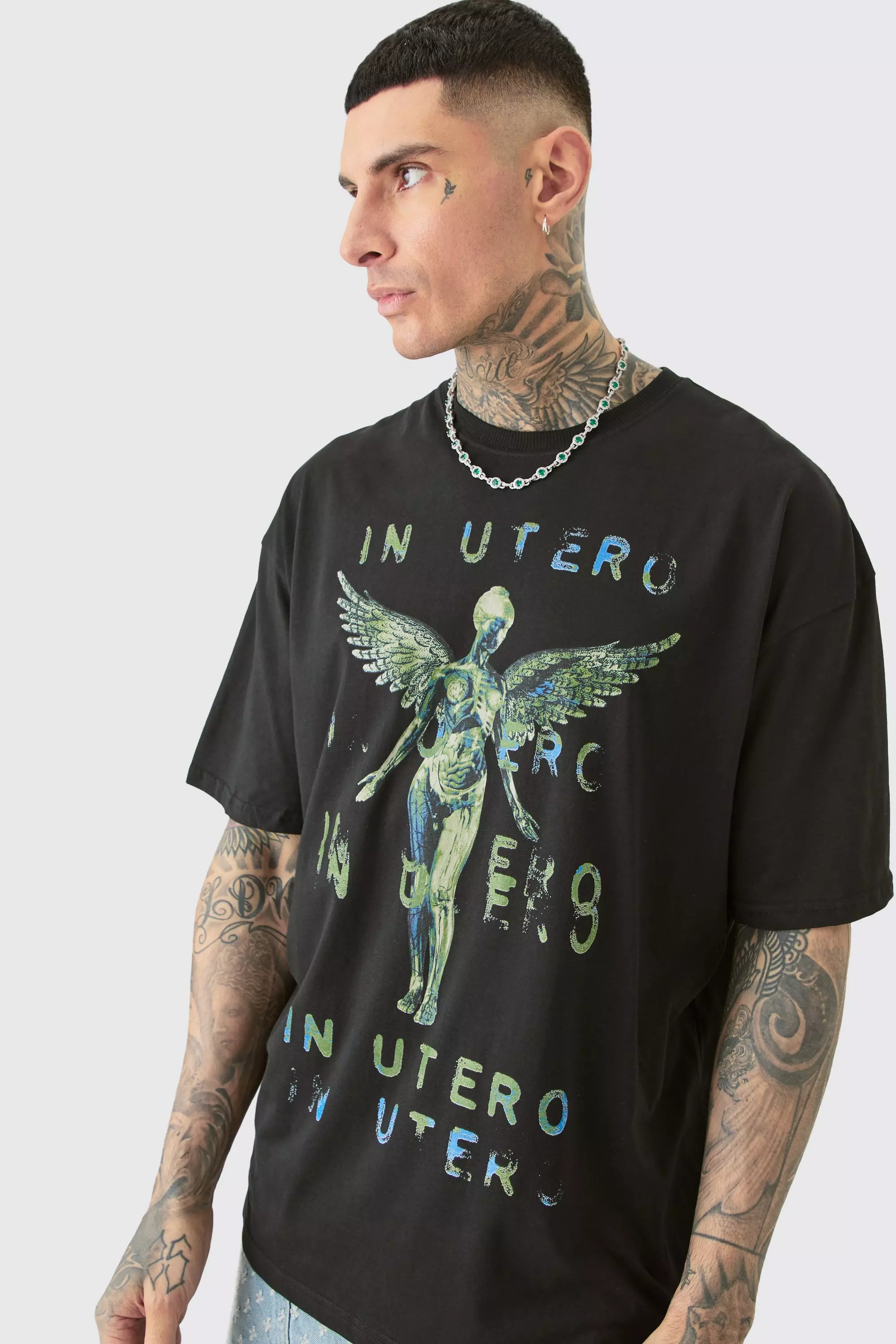 Tall Oversized Nirvana Utero T-shirt In Black Black