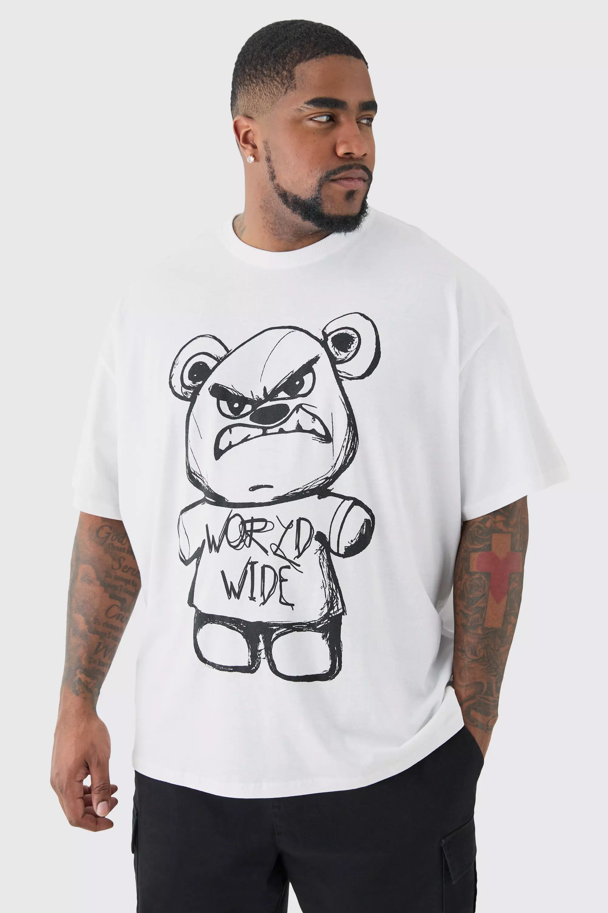 White Plus Oversized Evil Teddy T-shirt In White