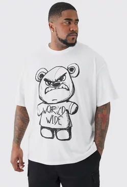Plus Oversized Evil Teddy T-shirt In White White